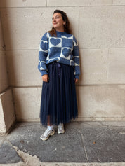 Liese trui blauw/ecru hartjes