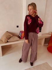 Esmée broek roze/bordeaux gestreept