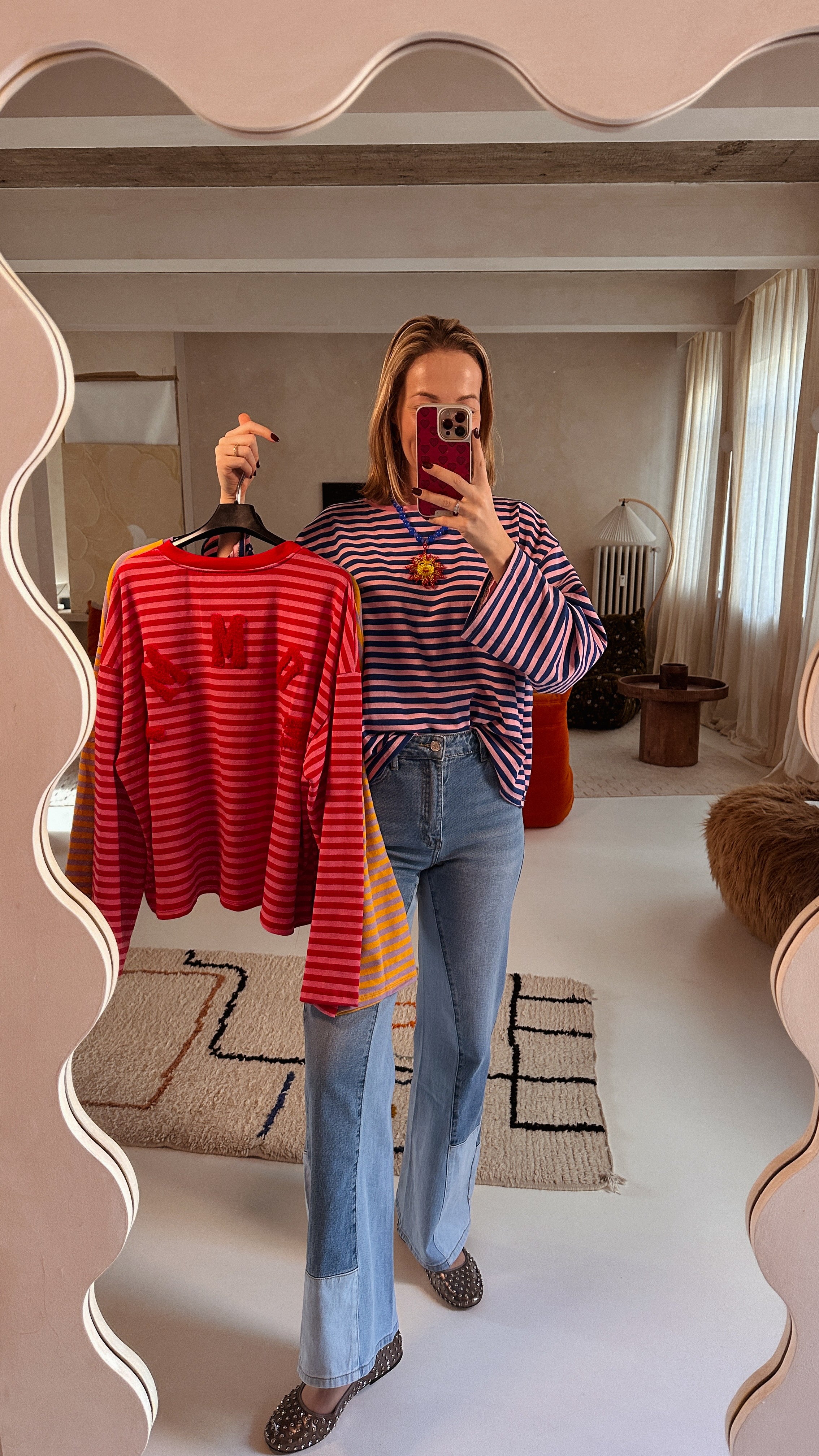 Mommy sweatshirt gestreept roze/blauw