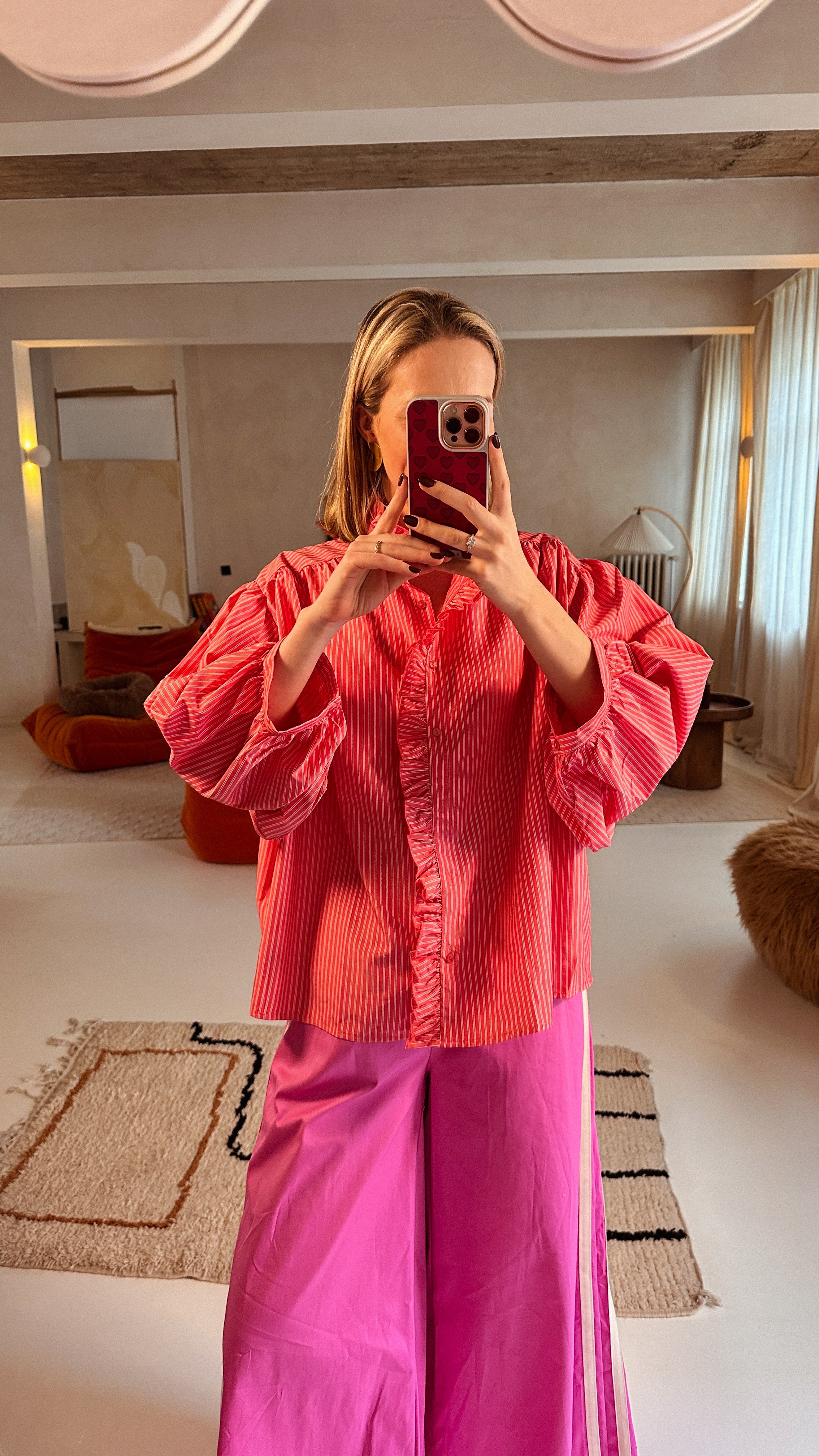 Léonore blouse roze gestreept