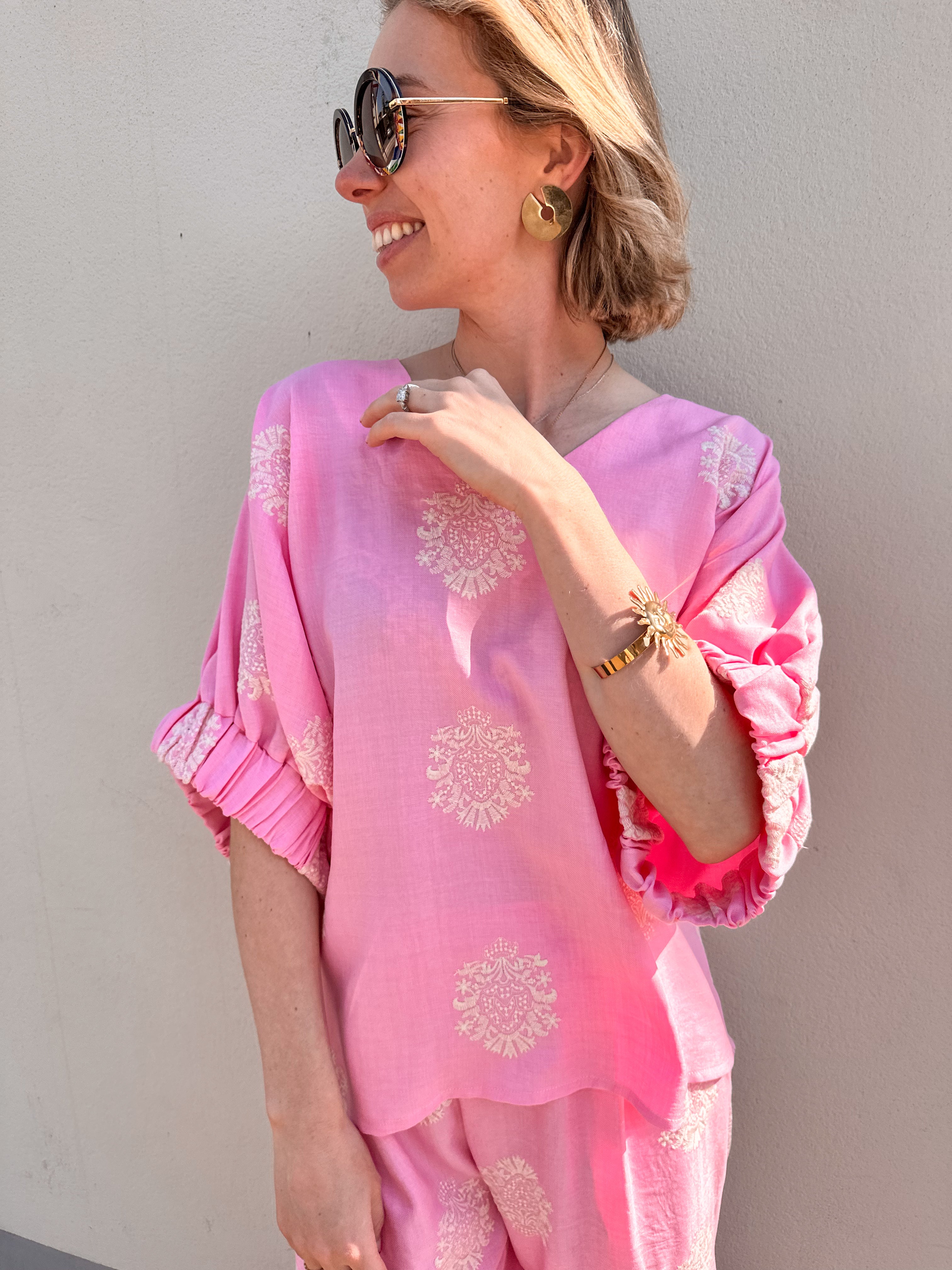 Lana blouse roze gebloemd