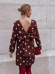 Polka dot jurk bruin