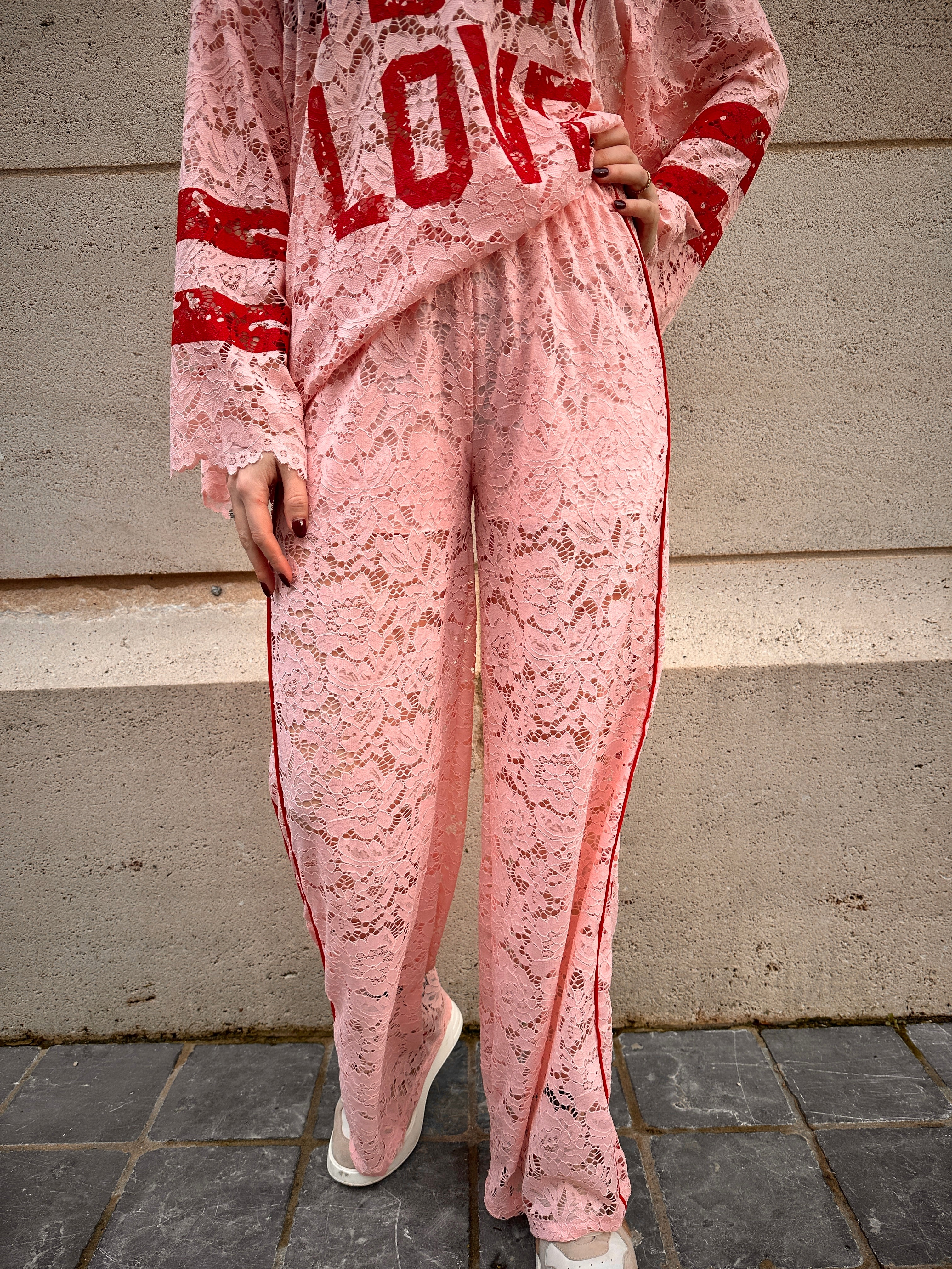 Tess kanten broek roze