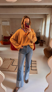 Mommy sweatshirt gestreept oranje/lila