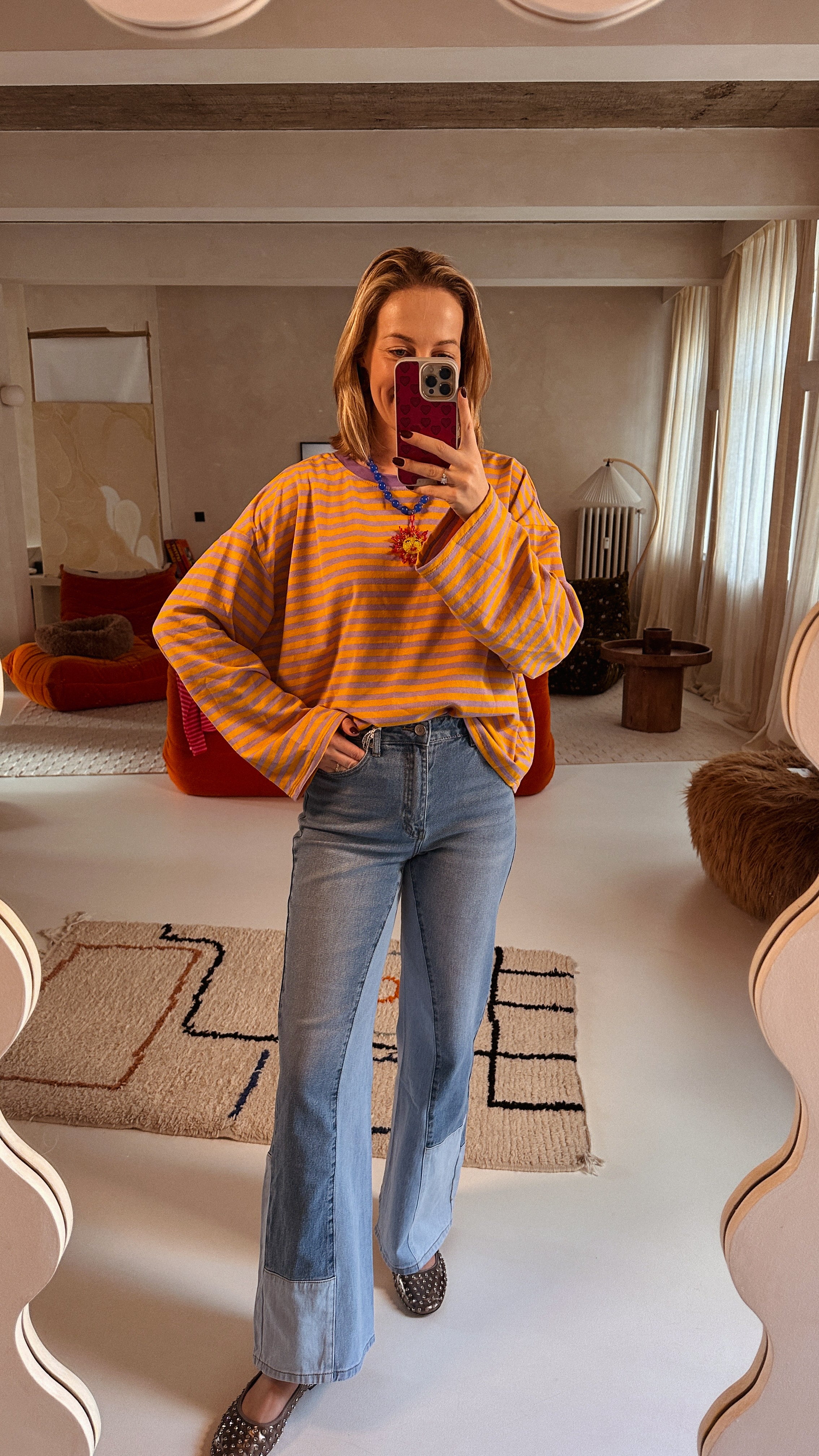 Mommy sweatshirt gestreept oranje/lila