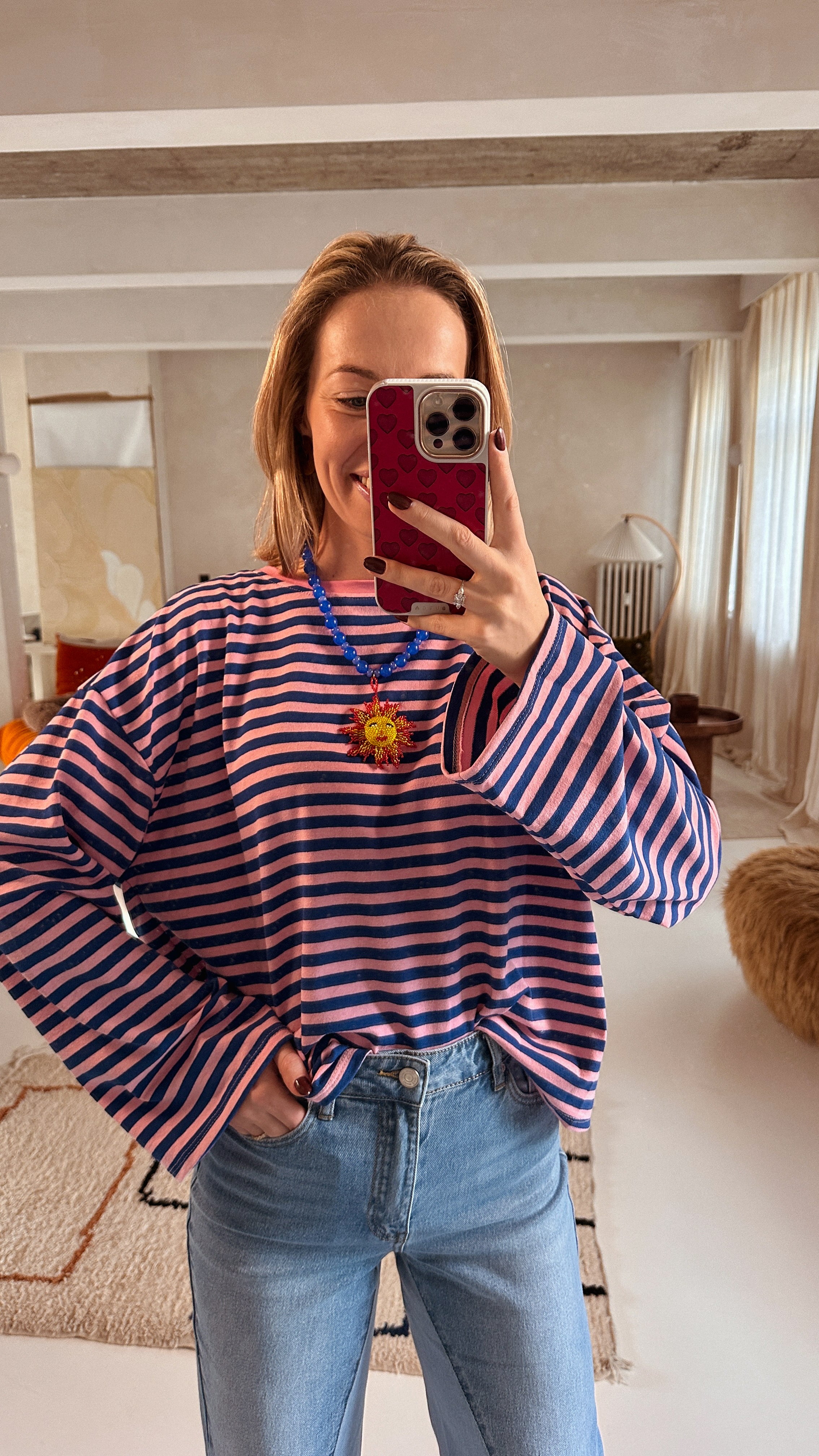Mommy sweatshirt gestreept roze/blauw