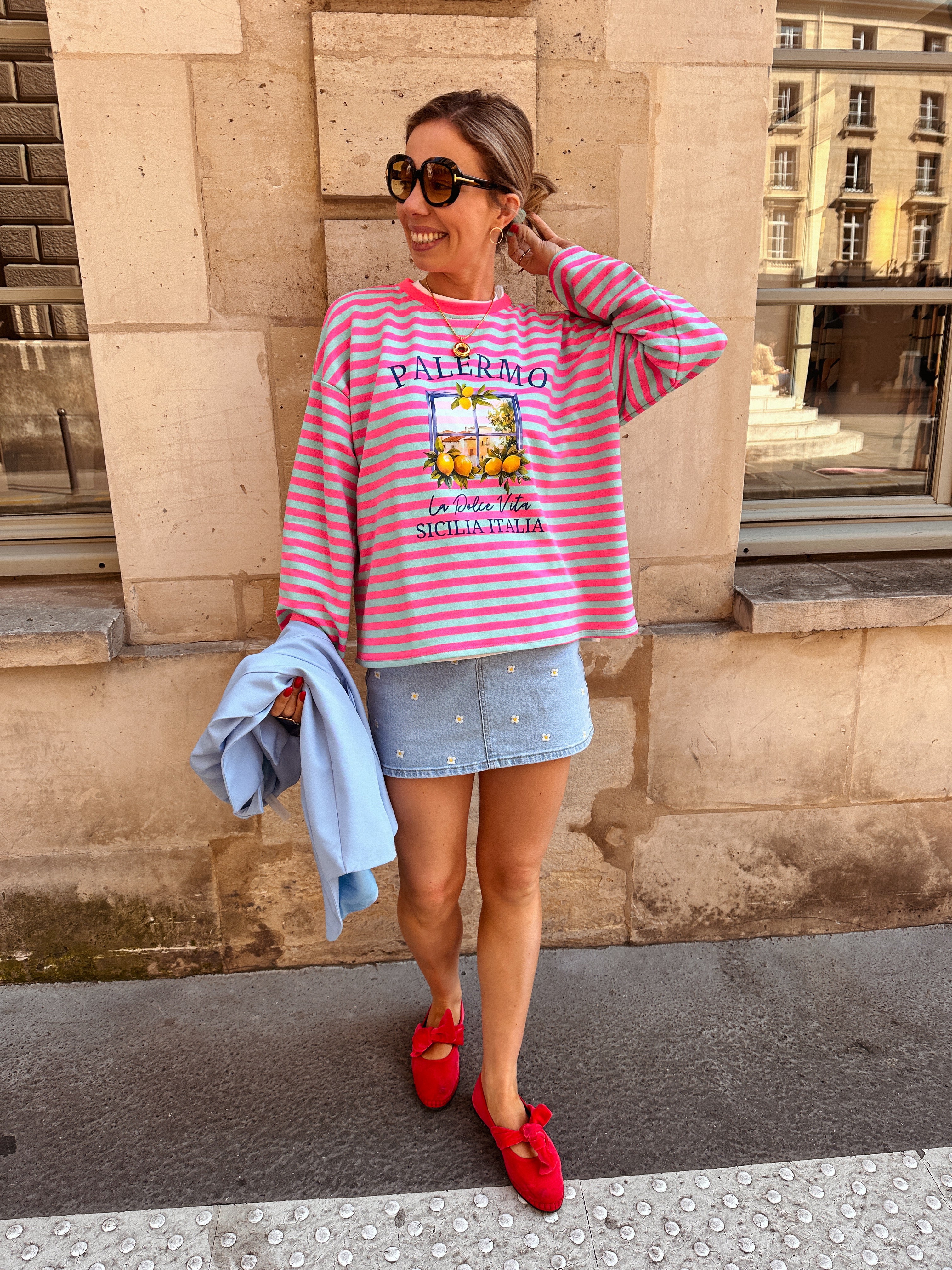 Colette longsleeve tee roze/blauw