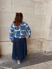 Liese trui blauw/ecru hartjes