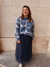 Liese trui blauw/ecru hartjes