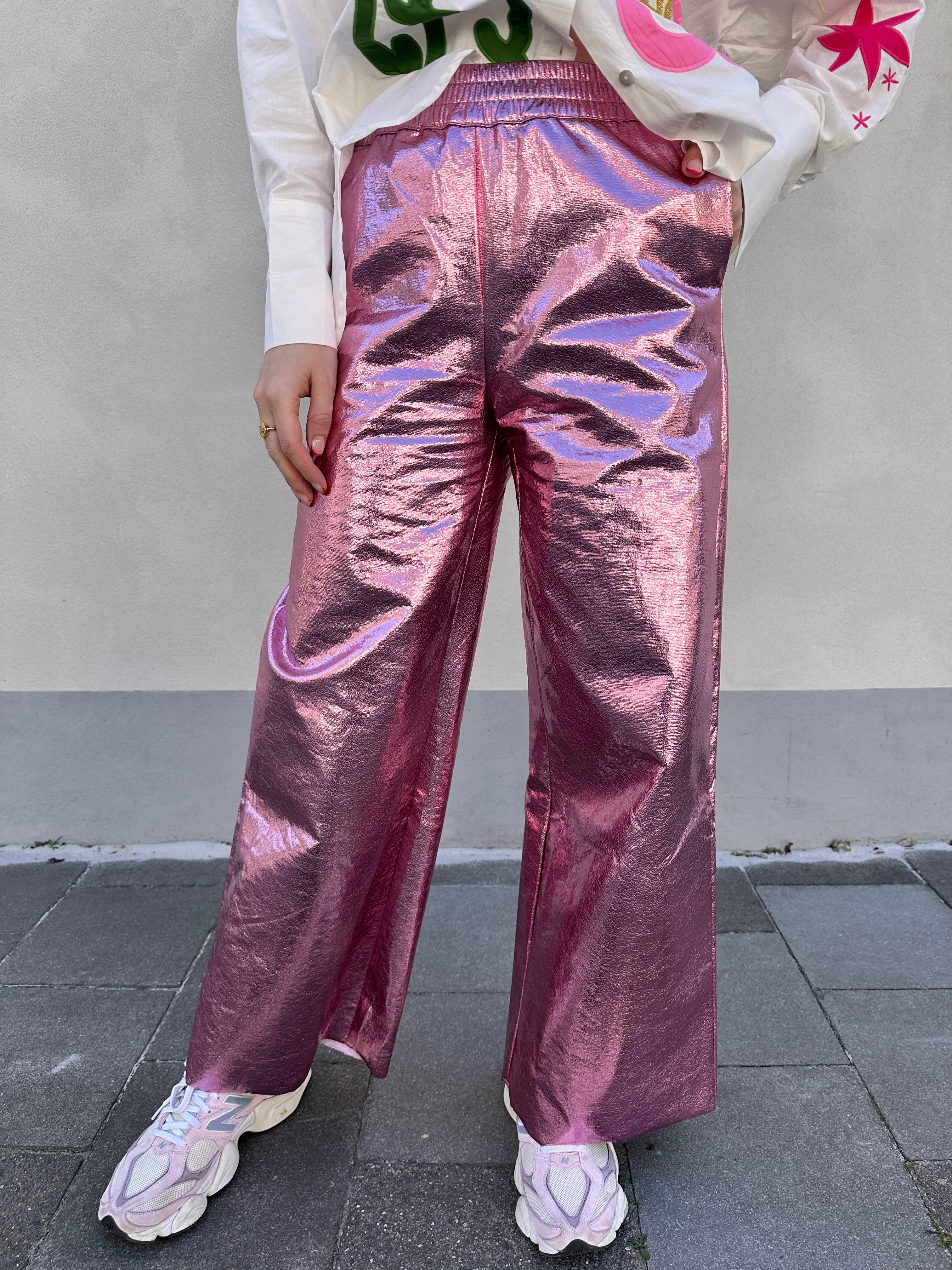 Tina metallic broek roze