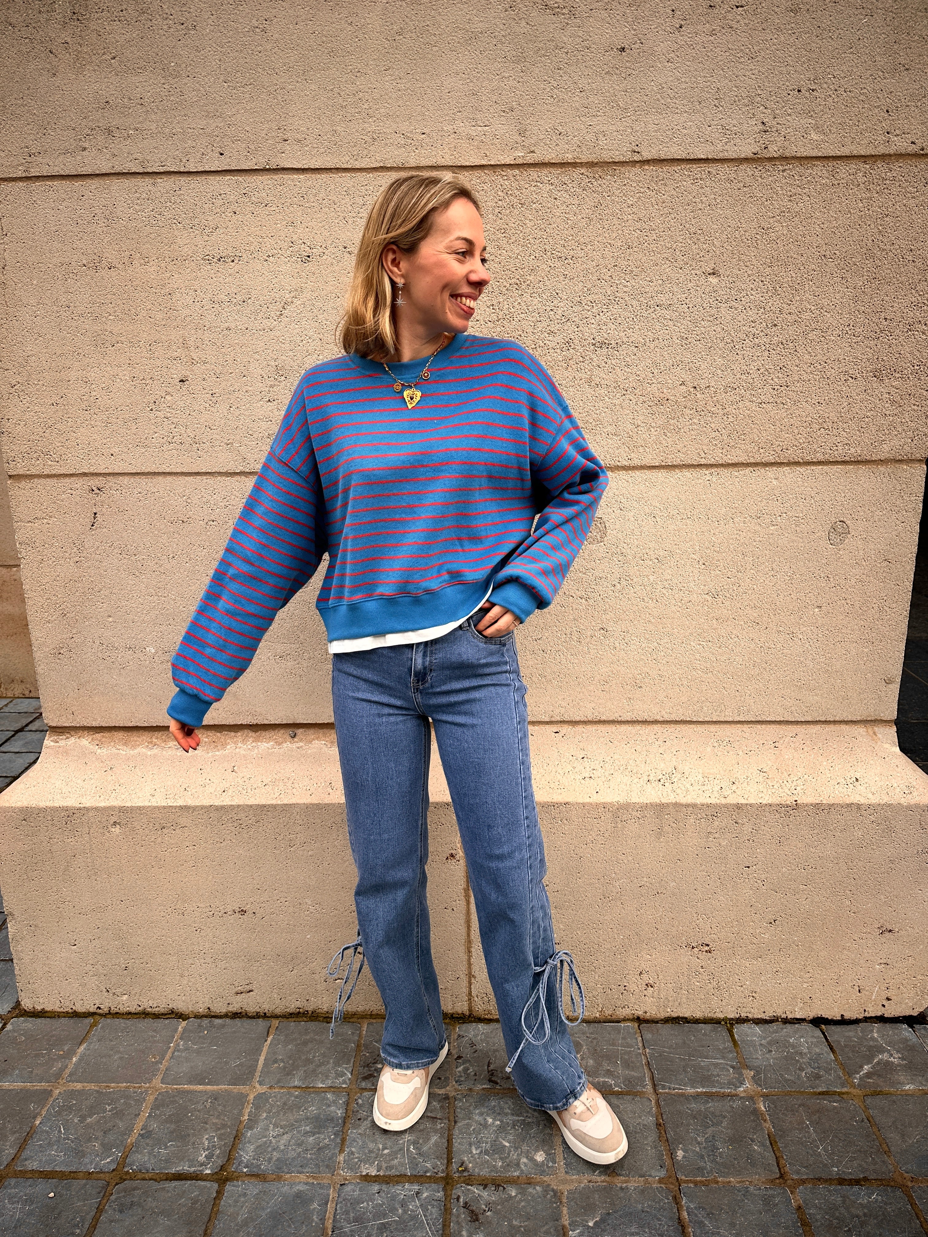 Nova trui blauw/oranje gestreept