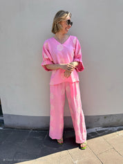 Lianne broek roze gebloemd