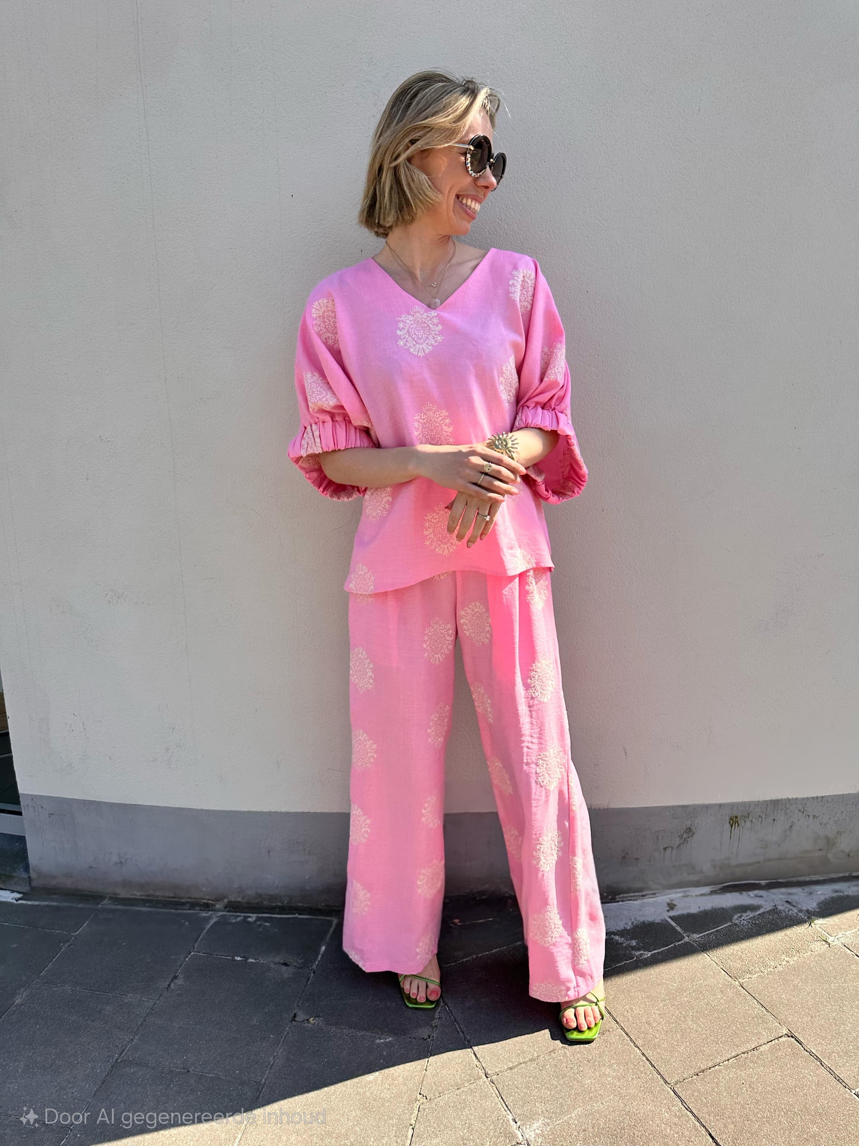 Lianne broek roze gebloemd