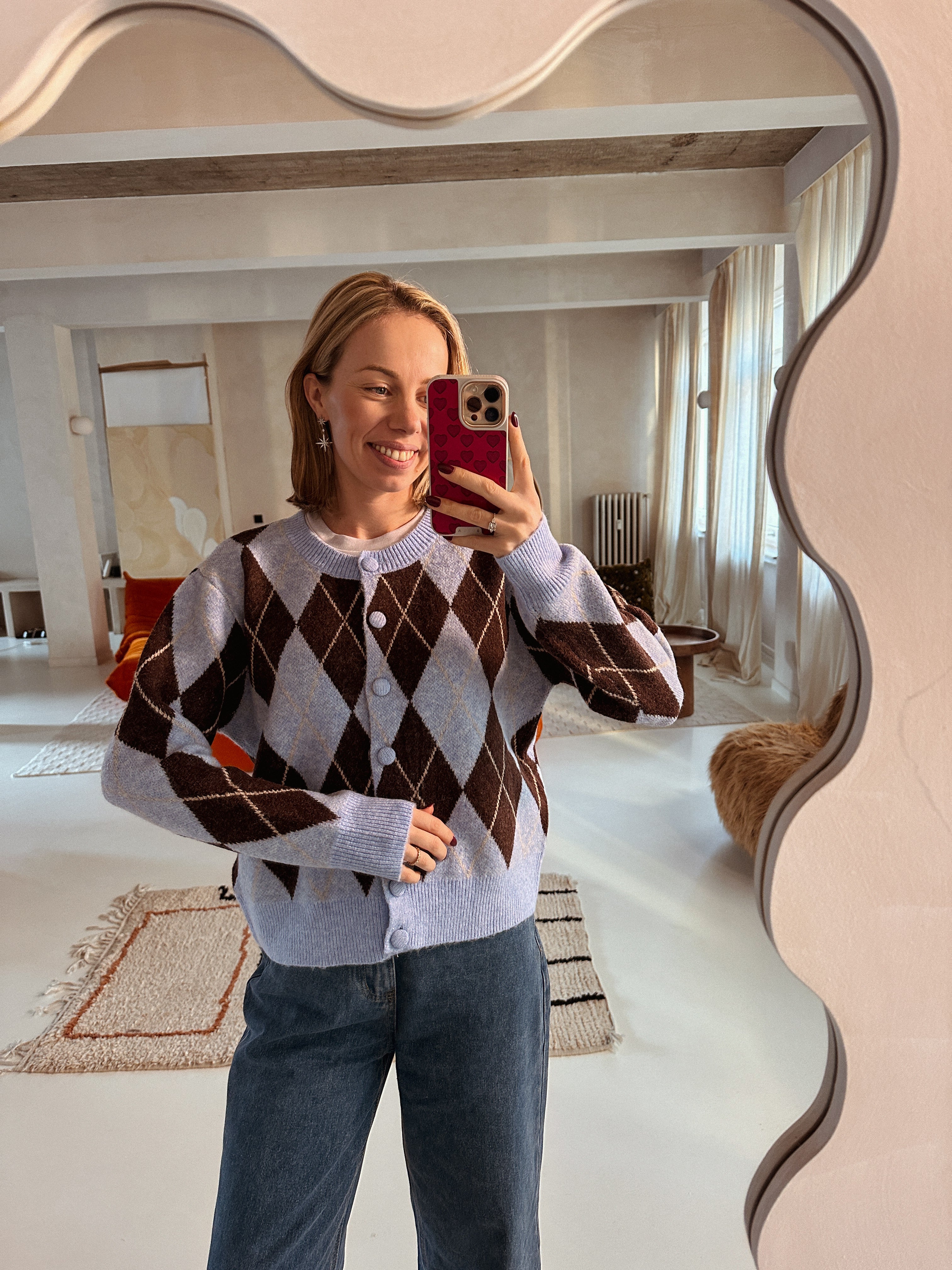 Tessa gilet geruit blauw/bruin