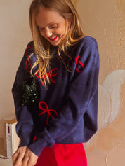 Nina trui blauw met strikjes