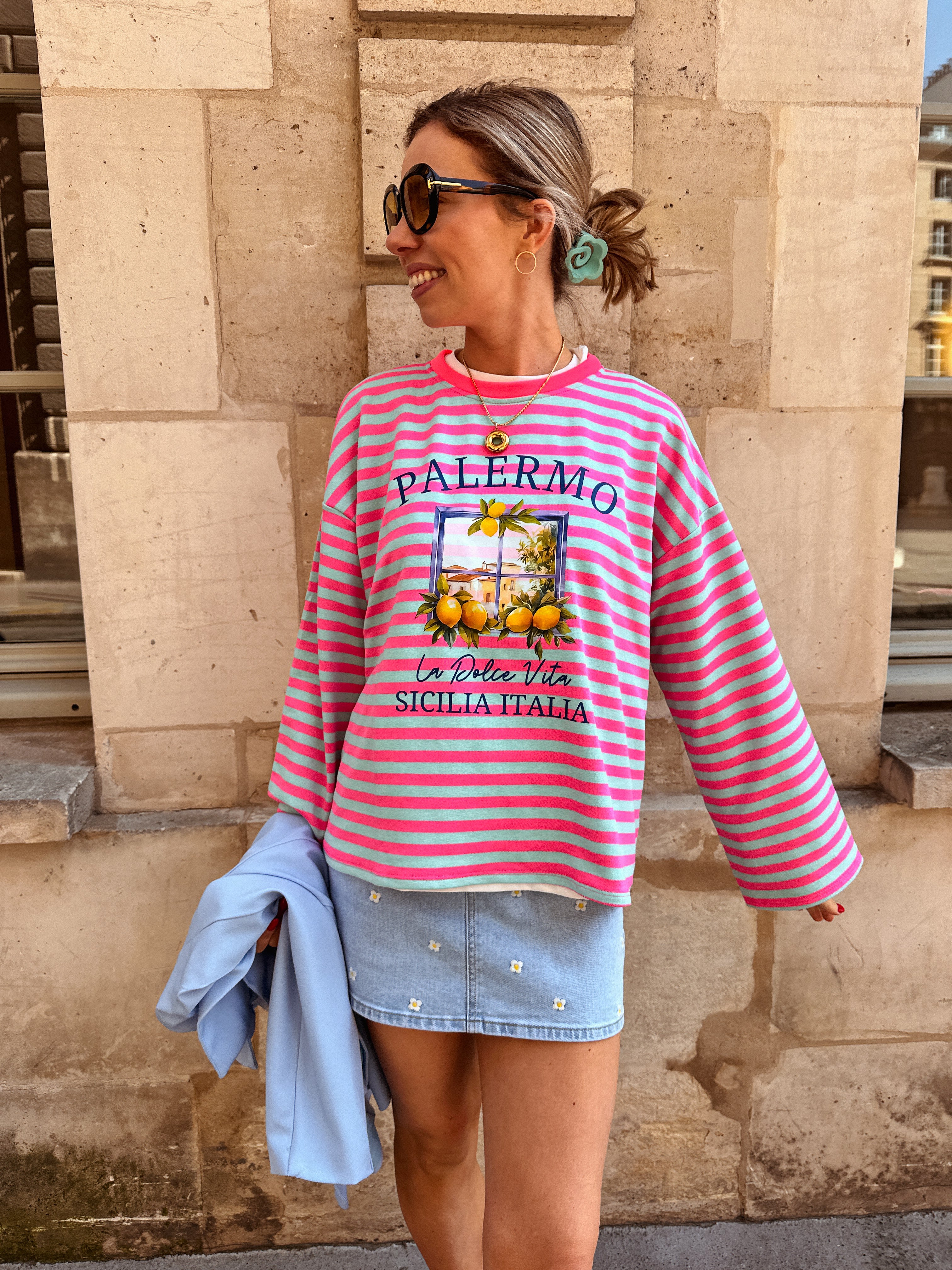 Colette longsleeve tee roze/blauw