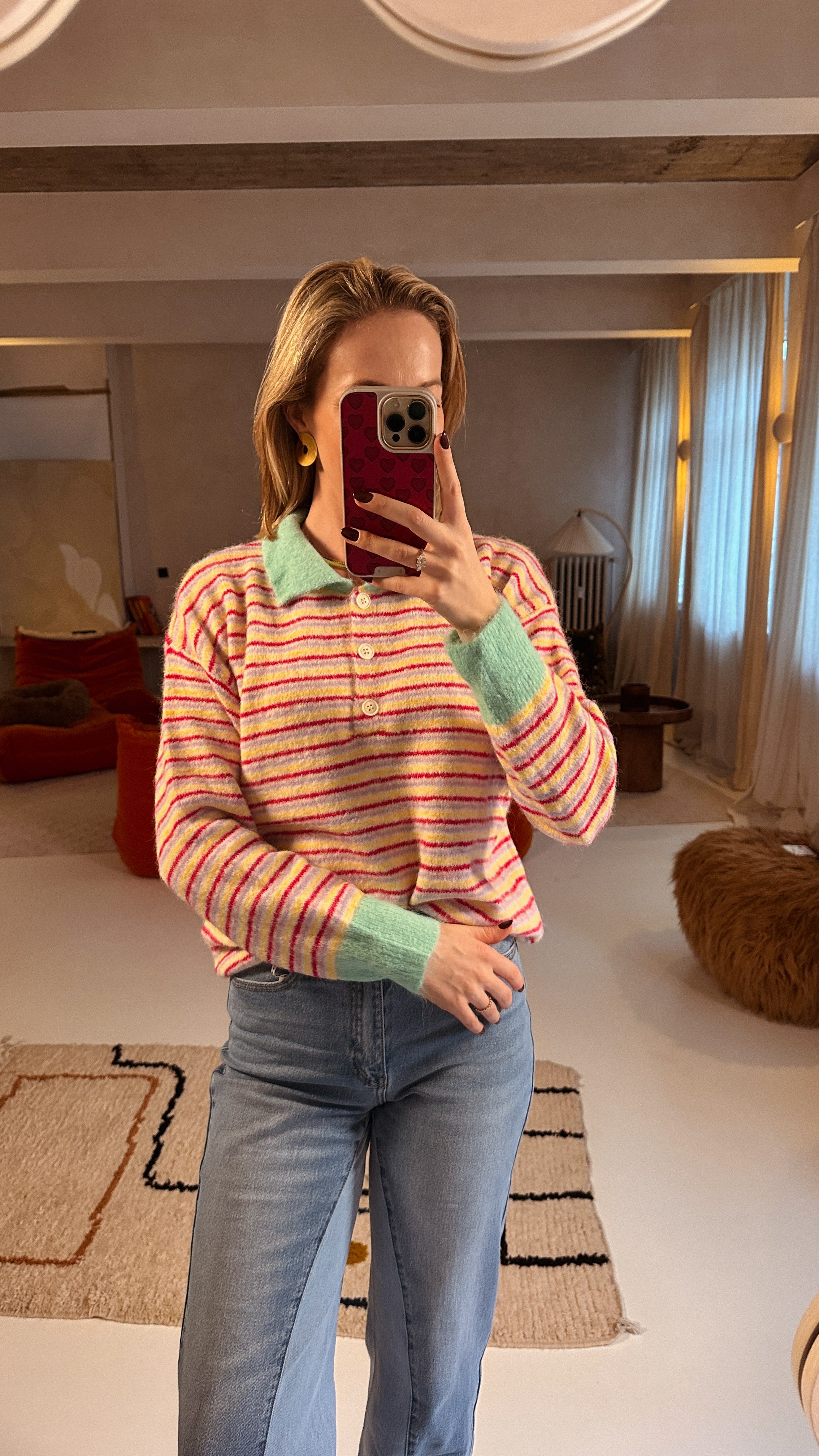 Isla polo trui mintgroen gestreept