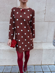 Polka dot jurk bruin