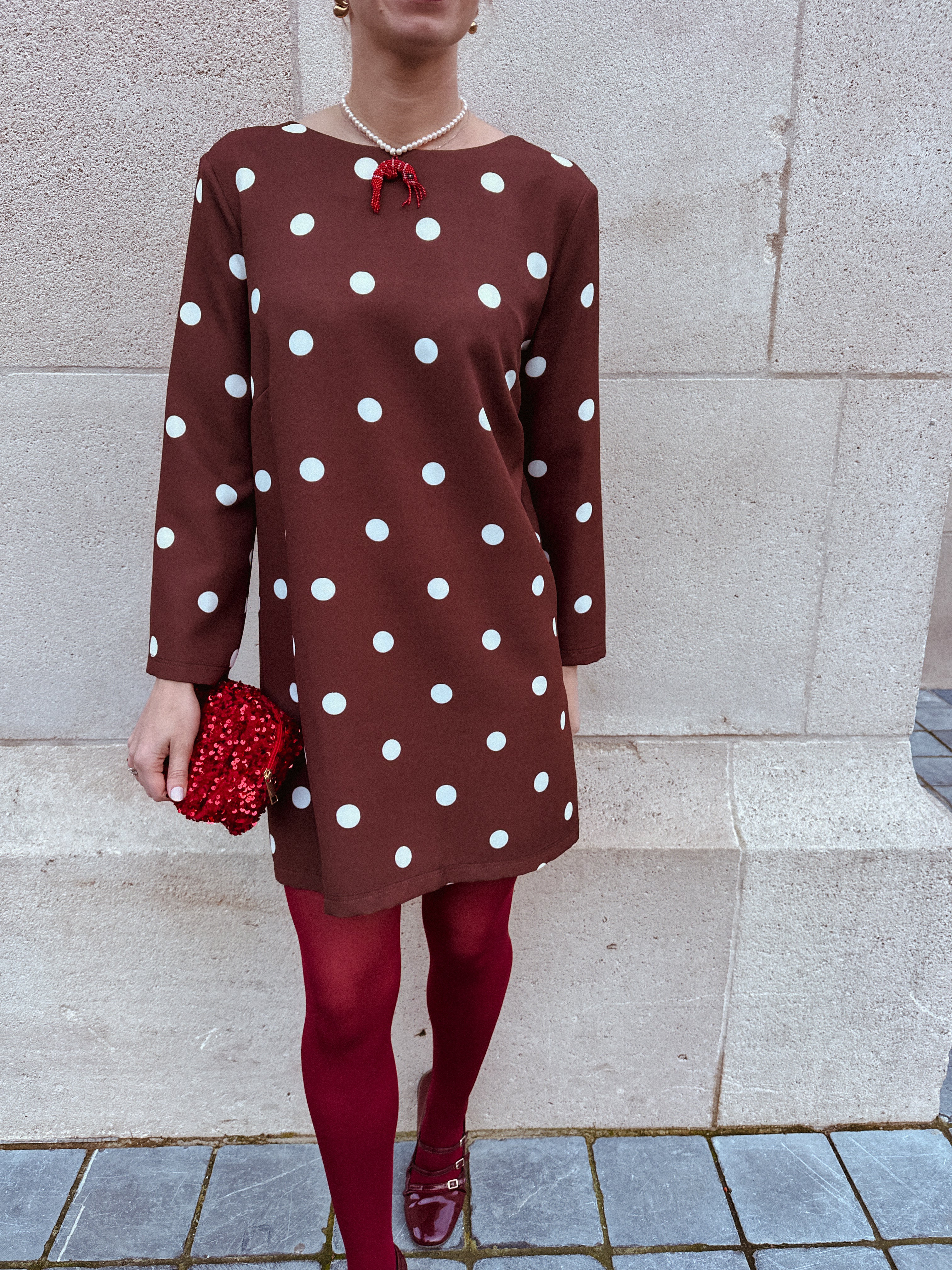 Polka dot jurk bruin