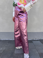 Tina metallic broek roze
