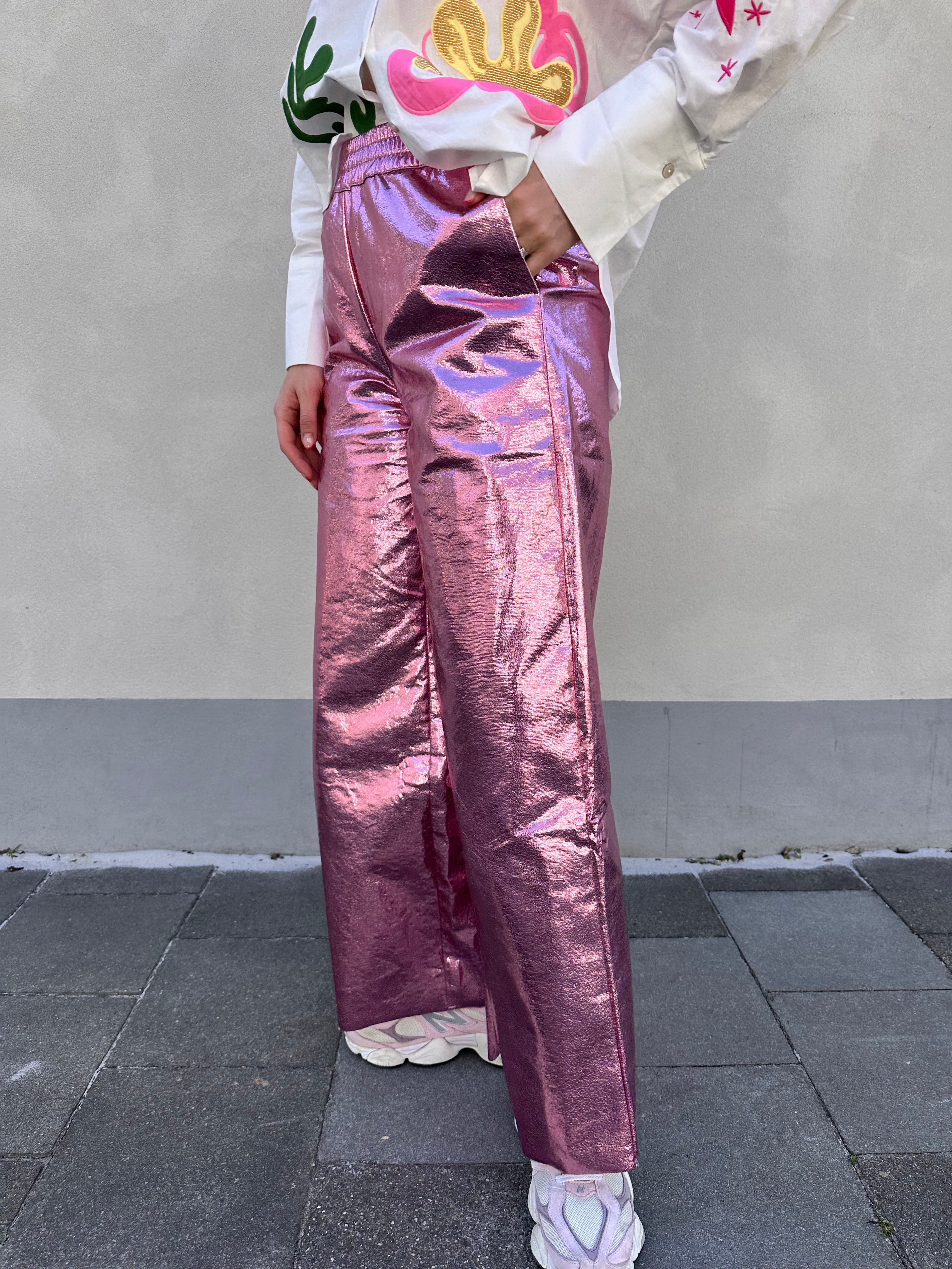 Tina metallic broek roze