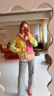 Sammie gilet geel/fuchsia/groen