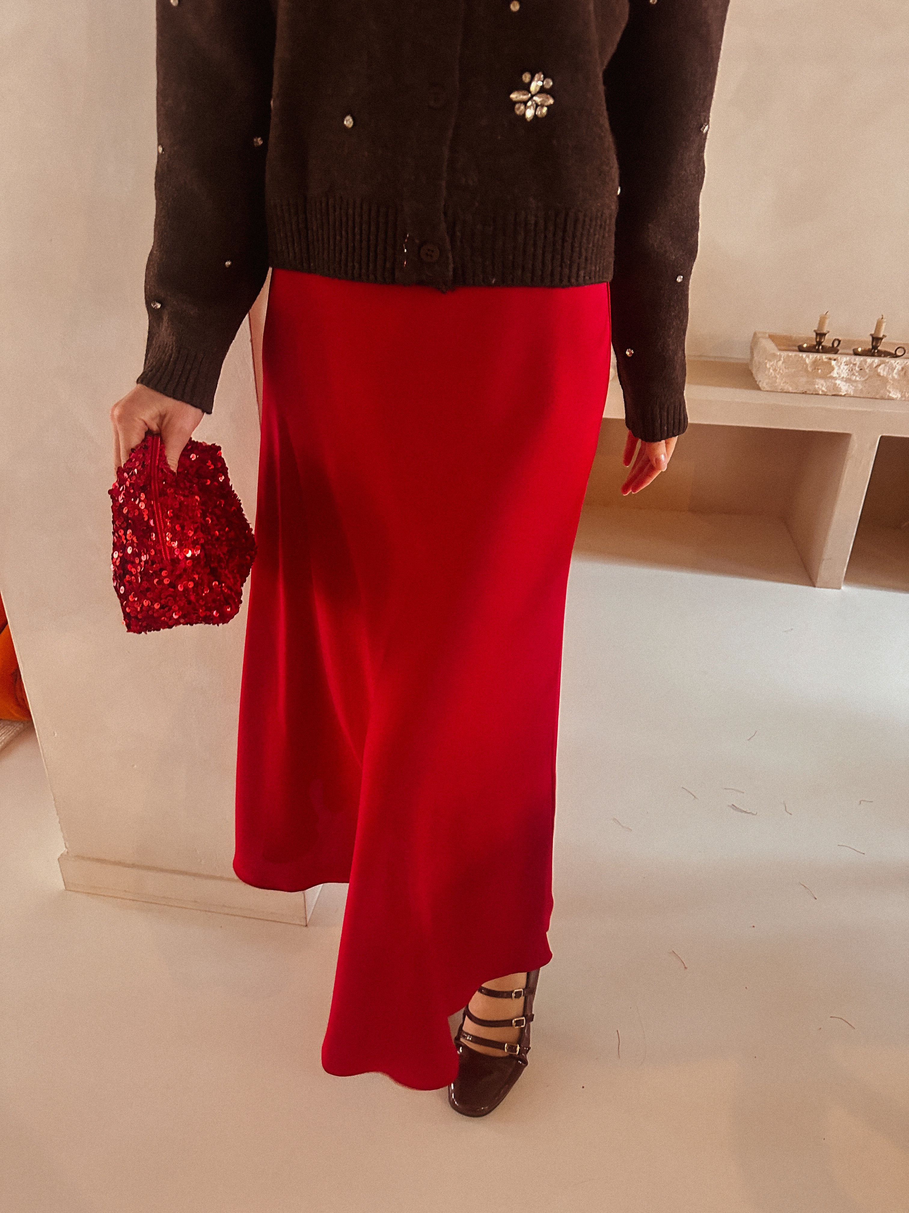 Isole satijnen rok rood