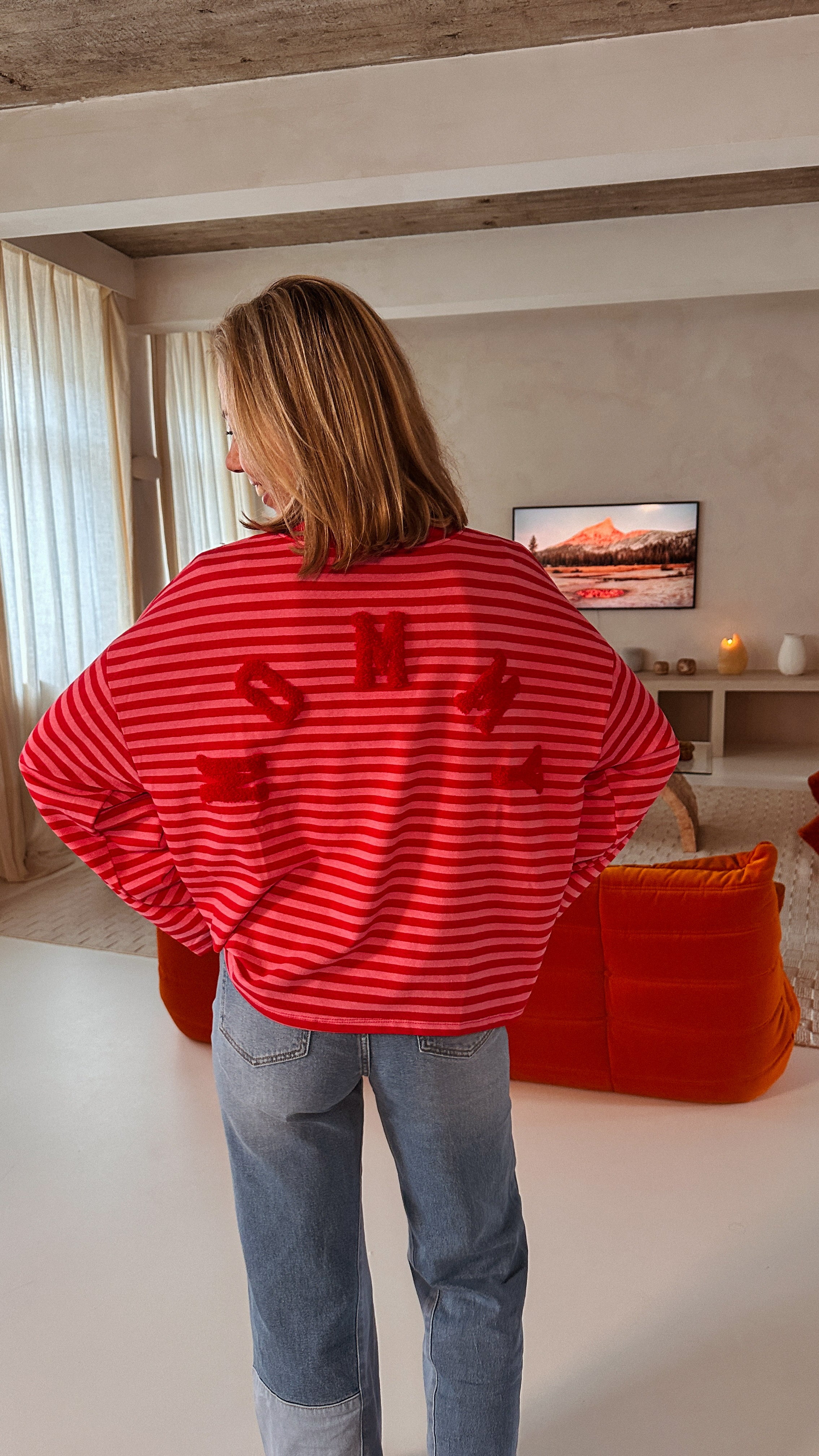 Louisa sweatshirt gestreept rood/roze