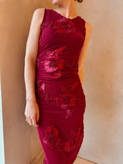 Jana jurk gebloemd bordeaux