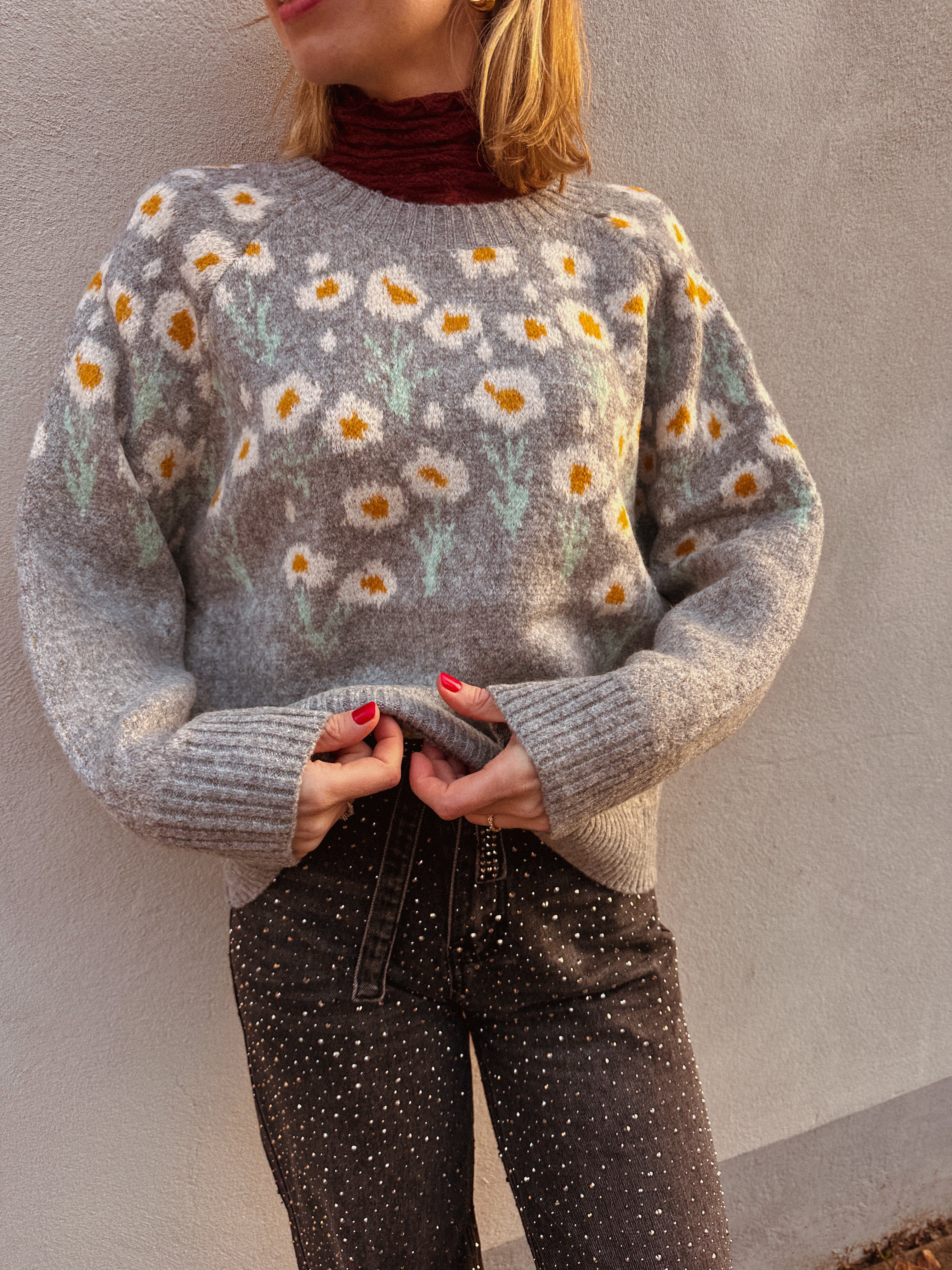 Jess trui grijs gebloemd