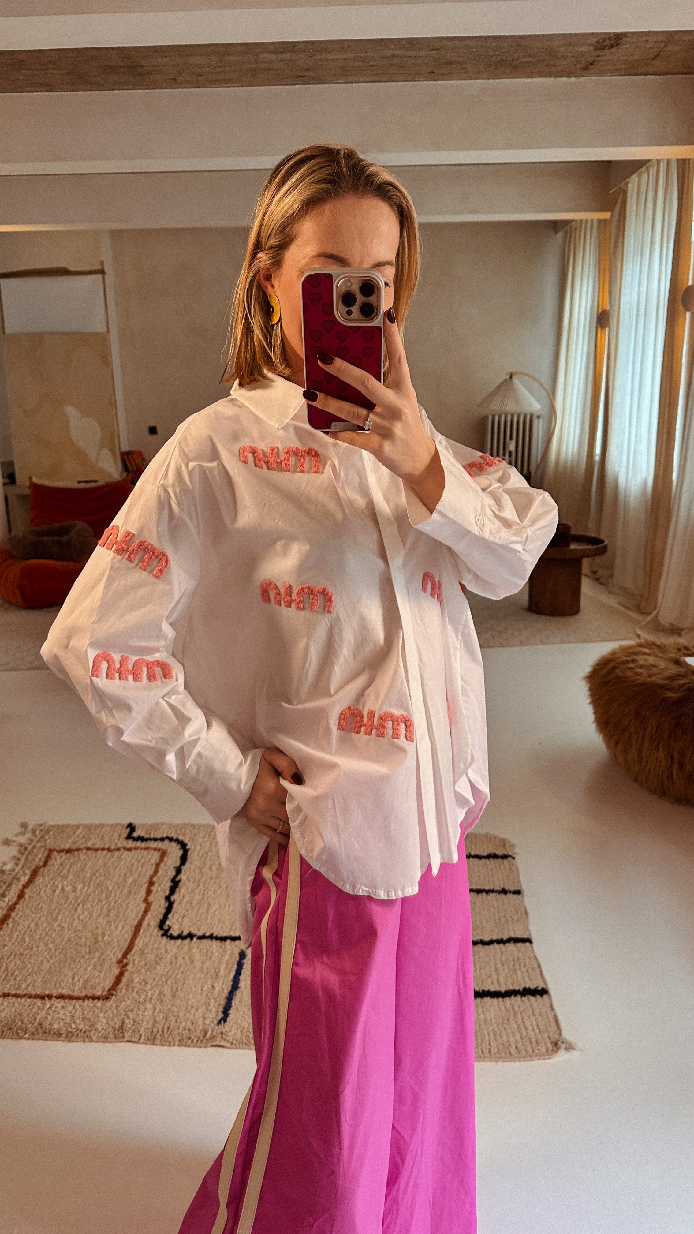 Isa blouse wit met lichtroze print