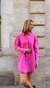 Bella jeansjurk fuchsia