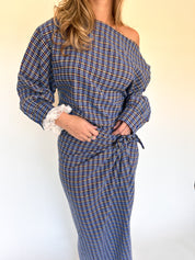 Romy blouse geruit blauw