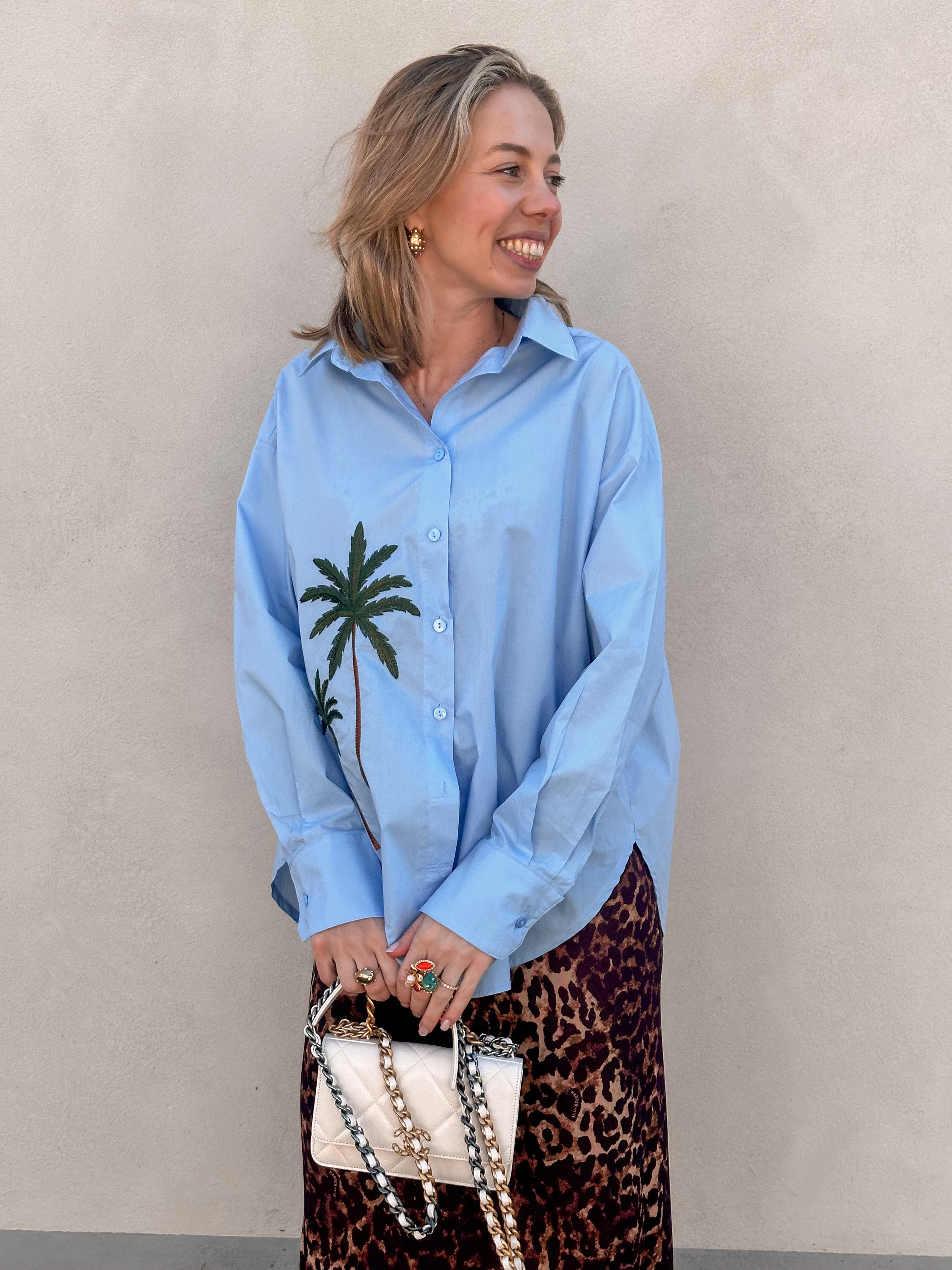 Soso blouse blauw met palmbomen
