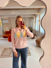 Mona trui roze geruit