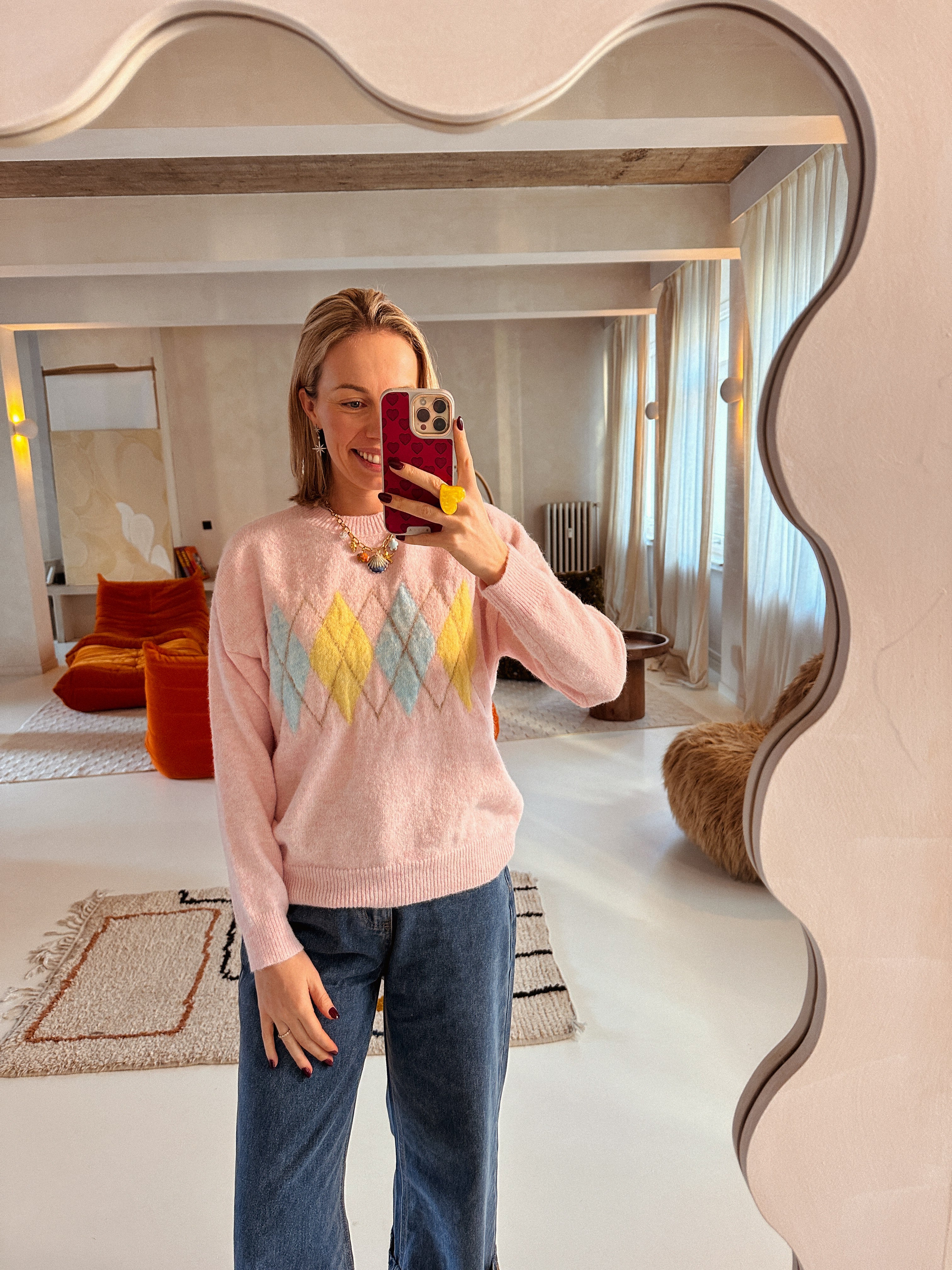 Mona trui roze geruit