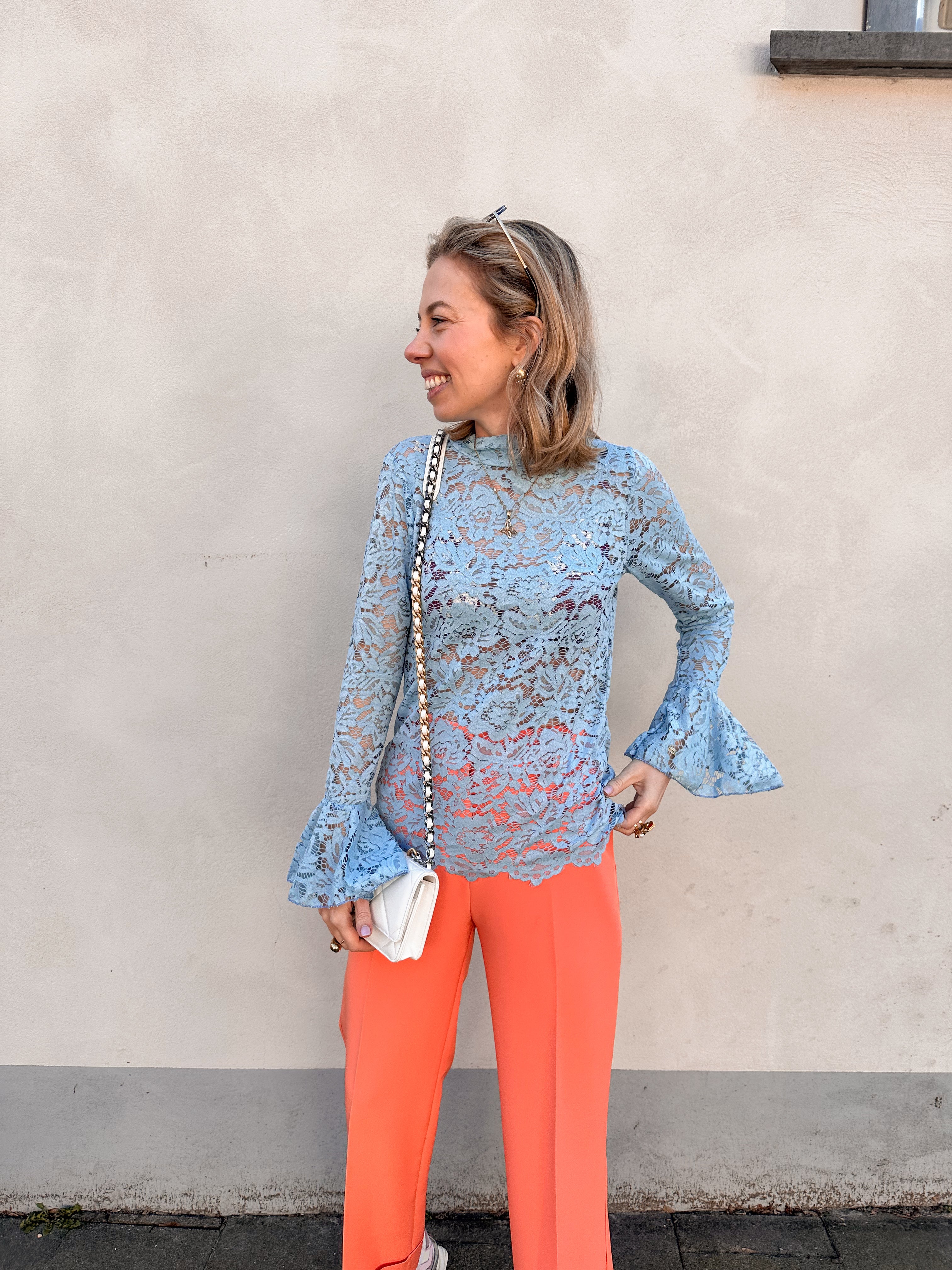 Carla kanten top blauw