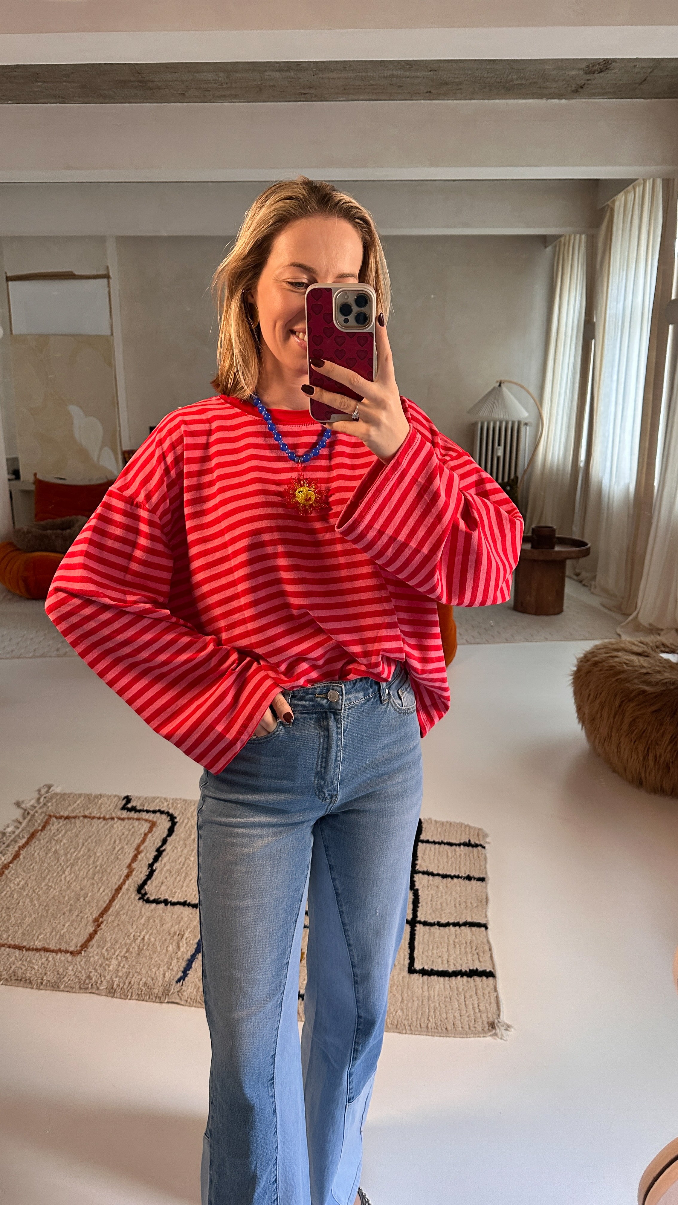 Louisa sweatshirt gestreept rood/roze