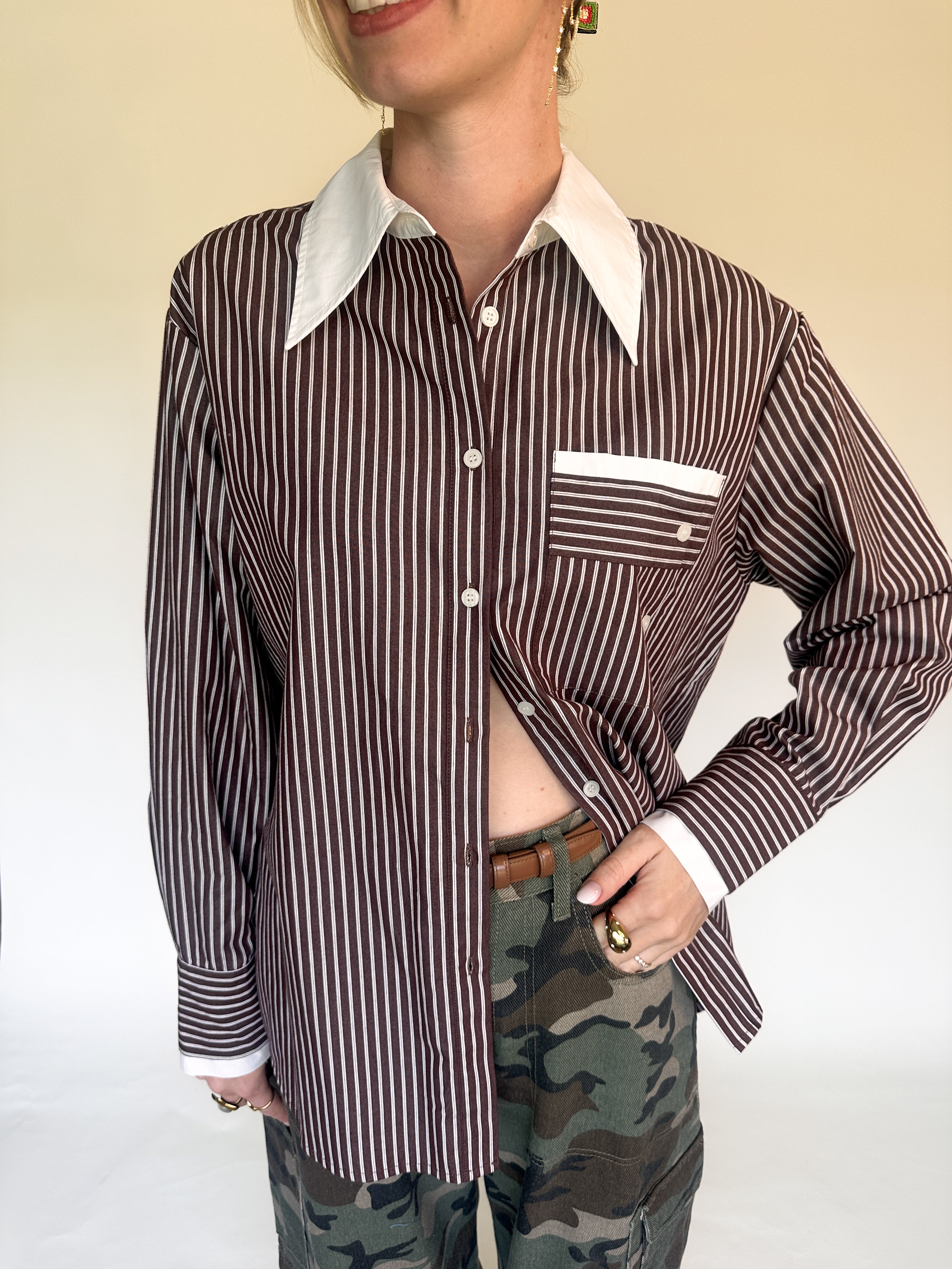 Paula blouse bruin gestreept