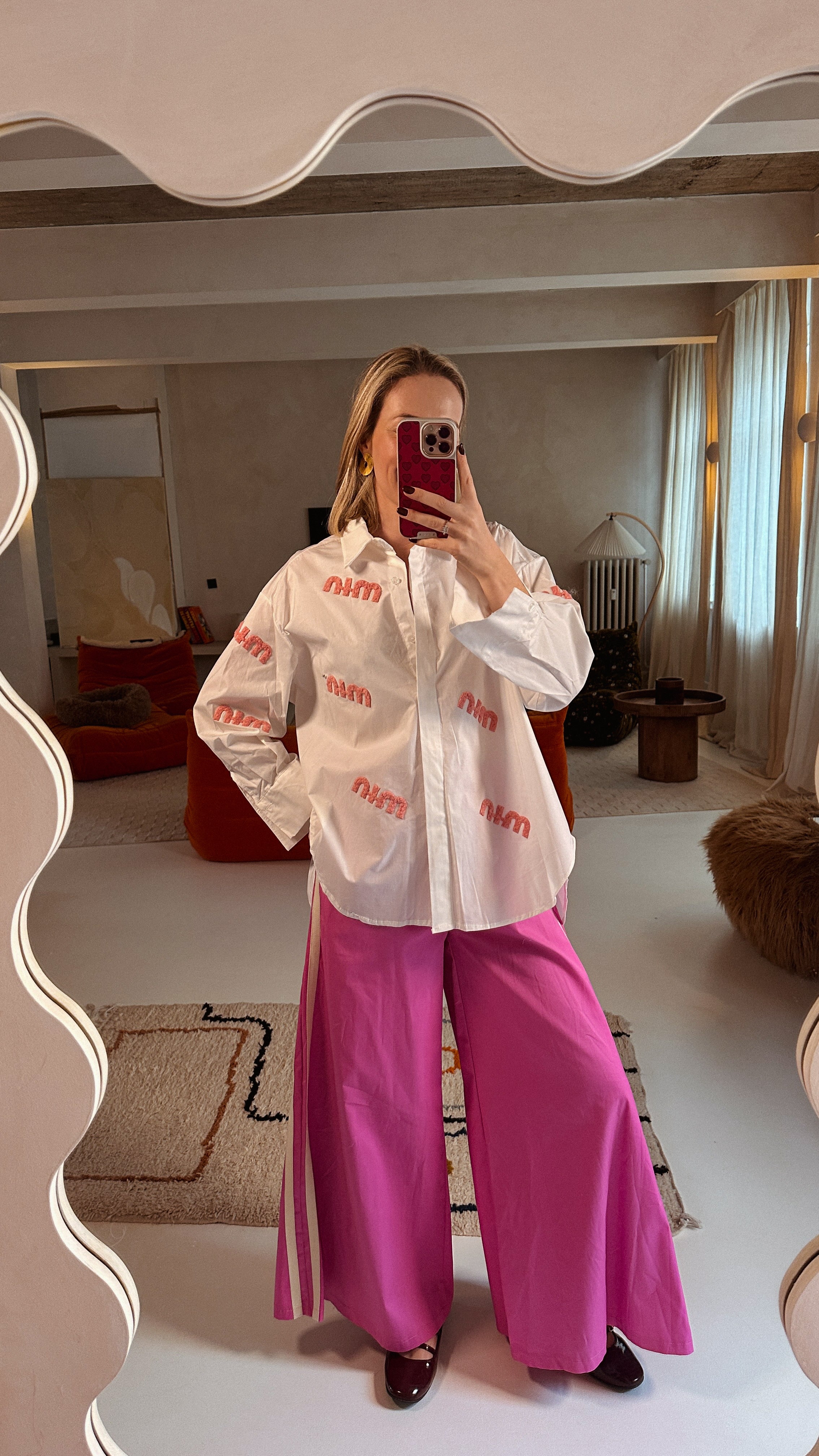 Isa blouse wit met lichtroze print