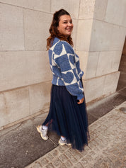Liese trui blauw/ecru hartjes