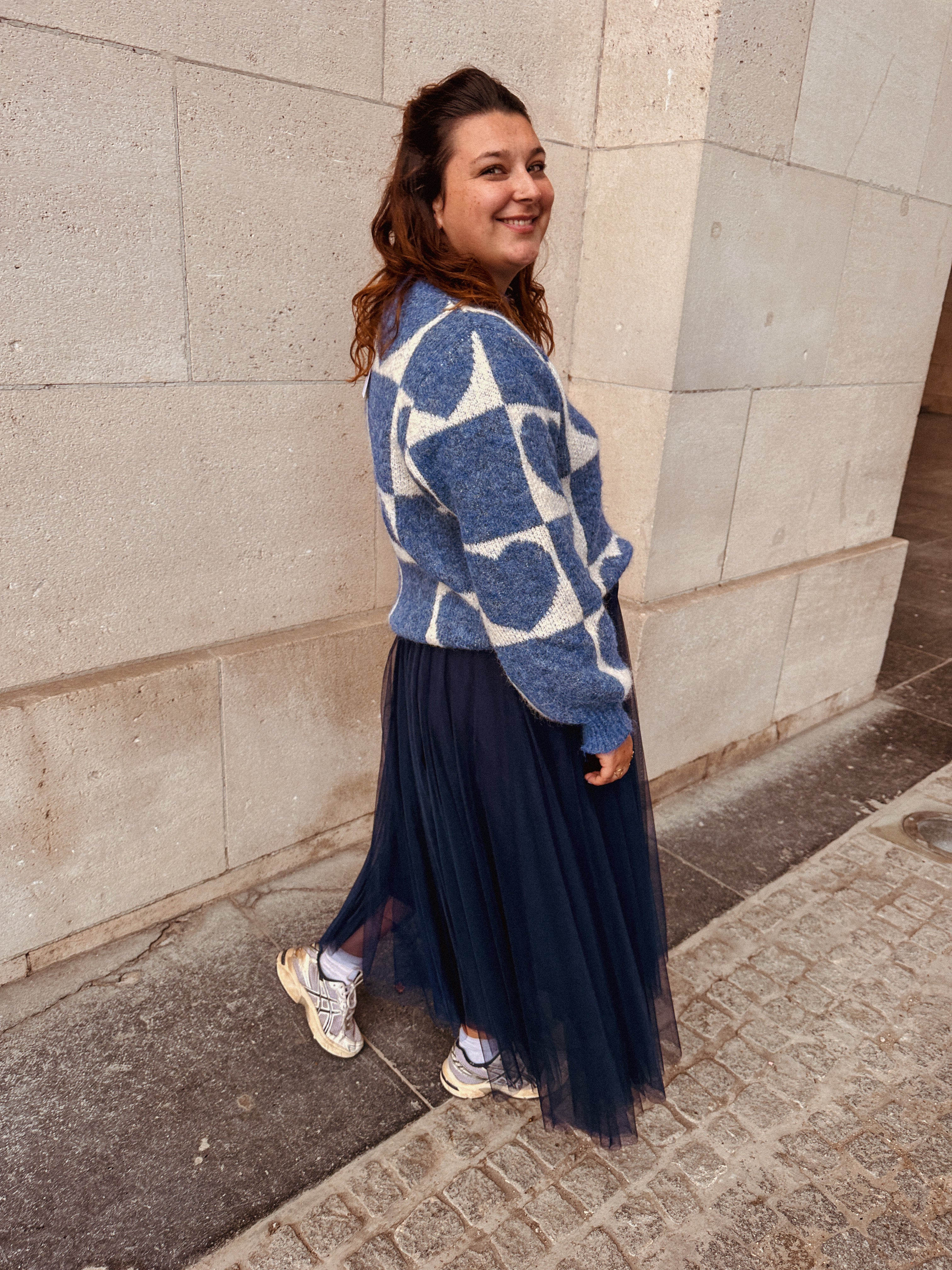 Liese trui blauw/ecru hartjes