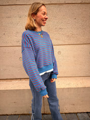 Nova trui blauw/oranje gestreept