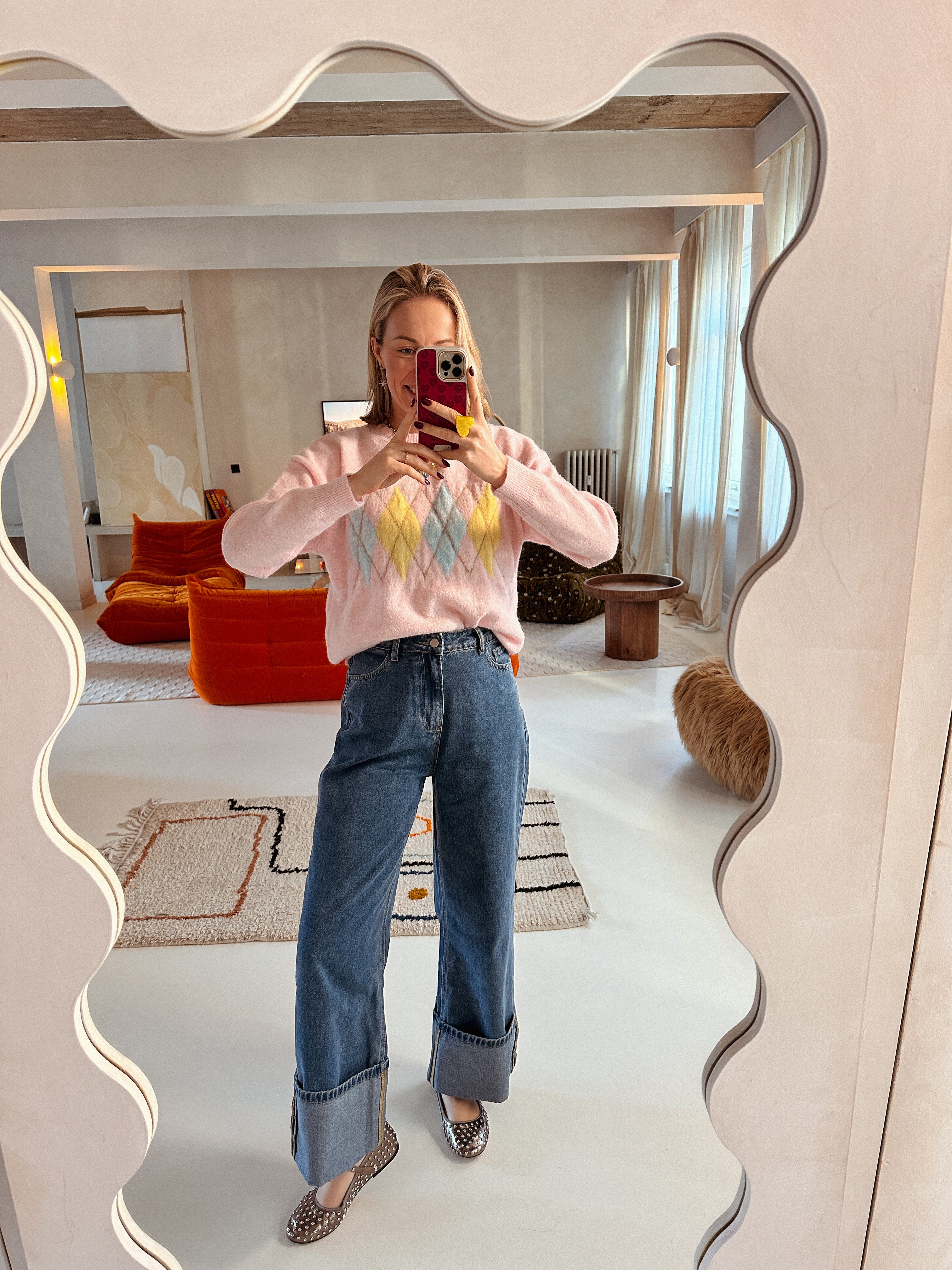 Mona trui roze geruit