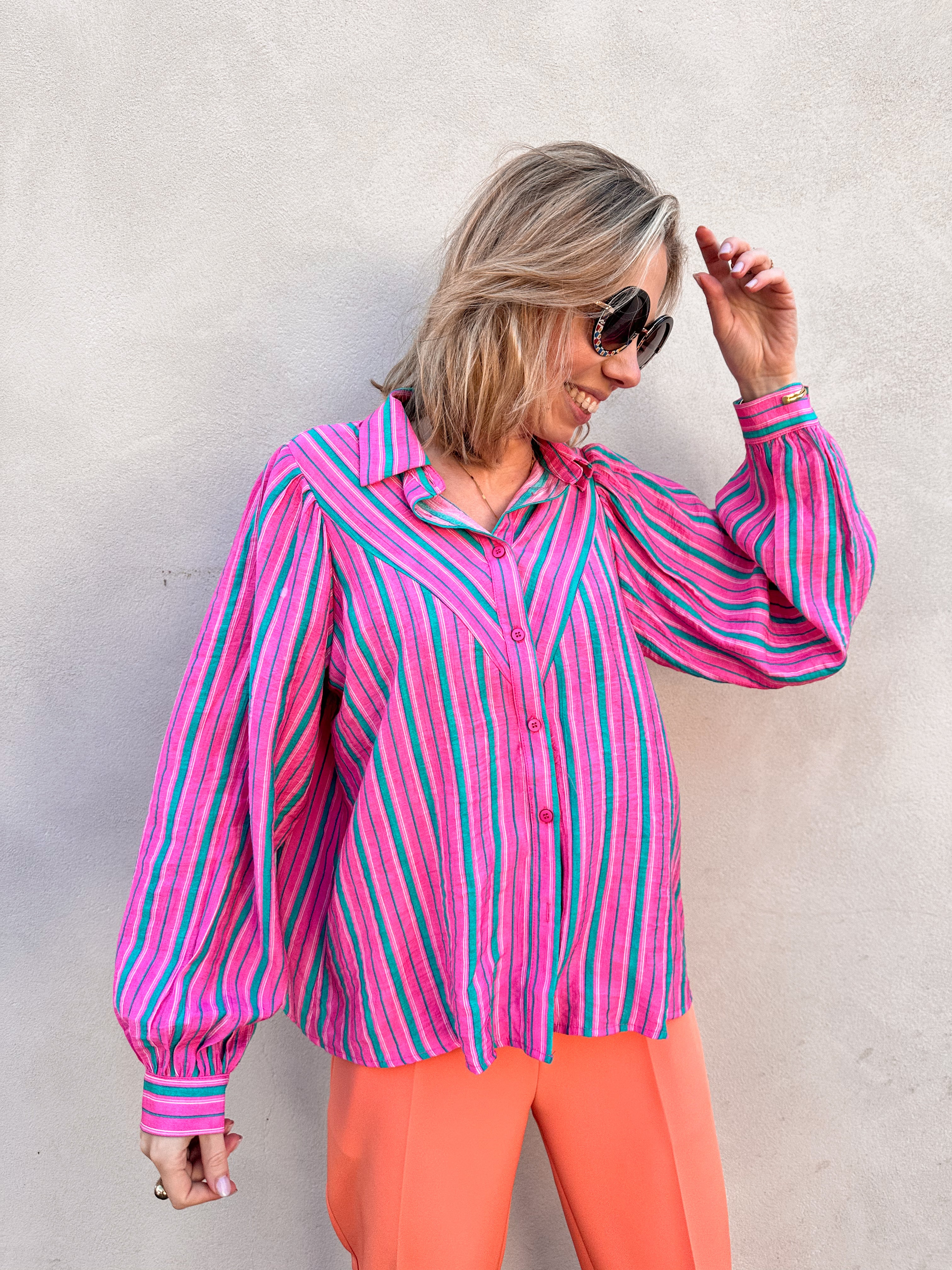 Gala blouse roze gestreept