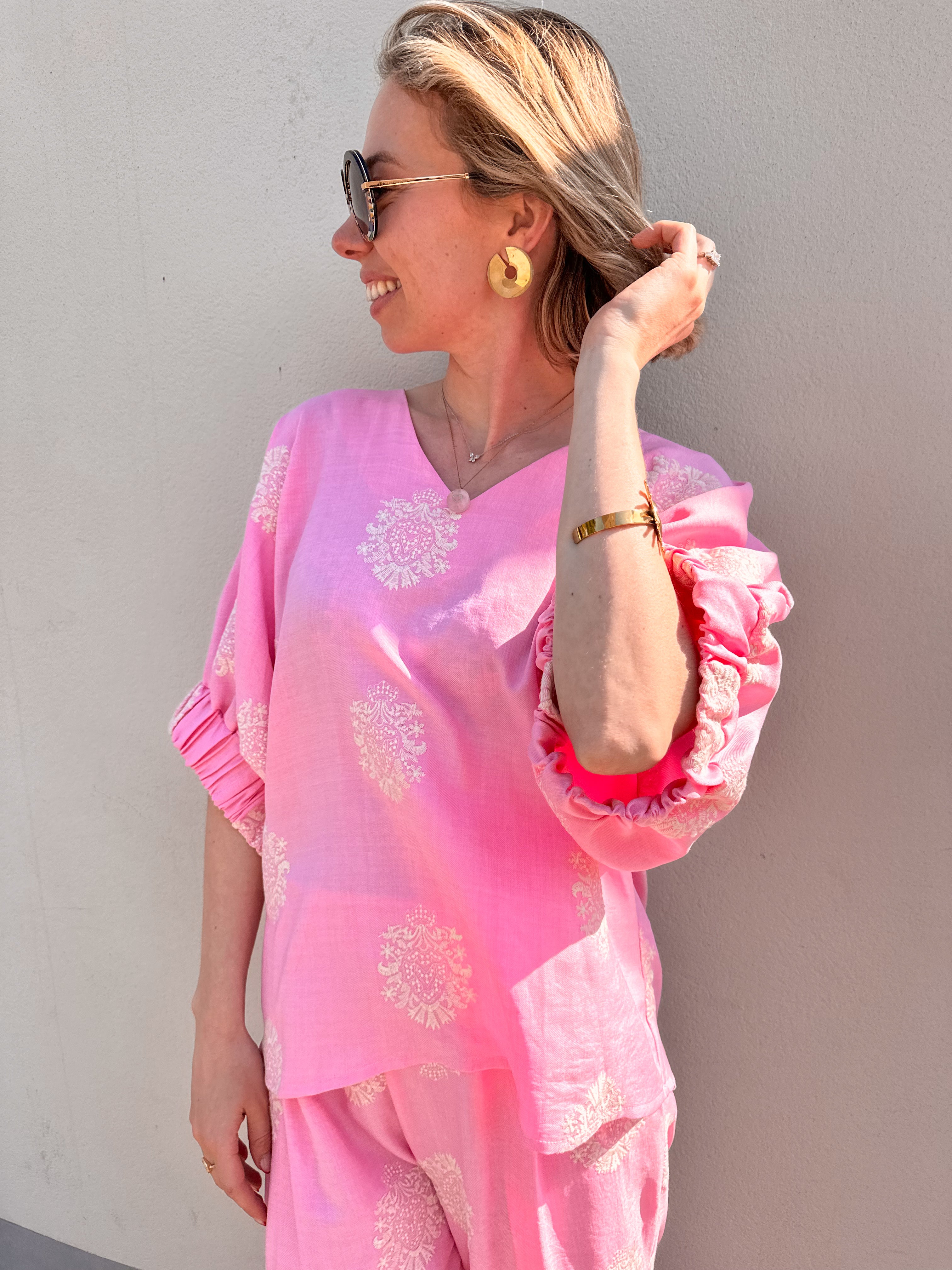 Lana blouse roze gebloemd