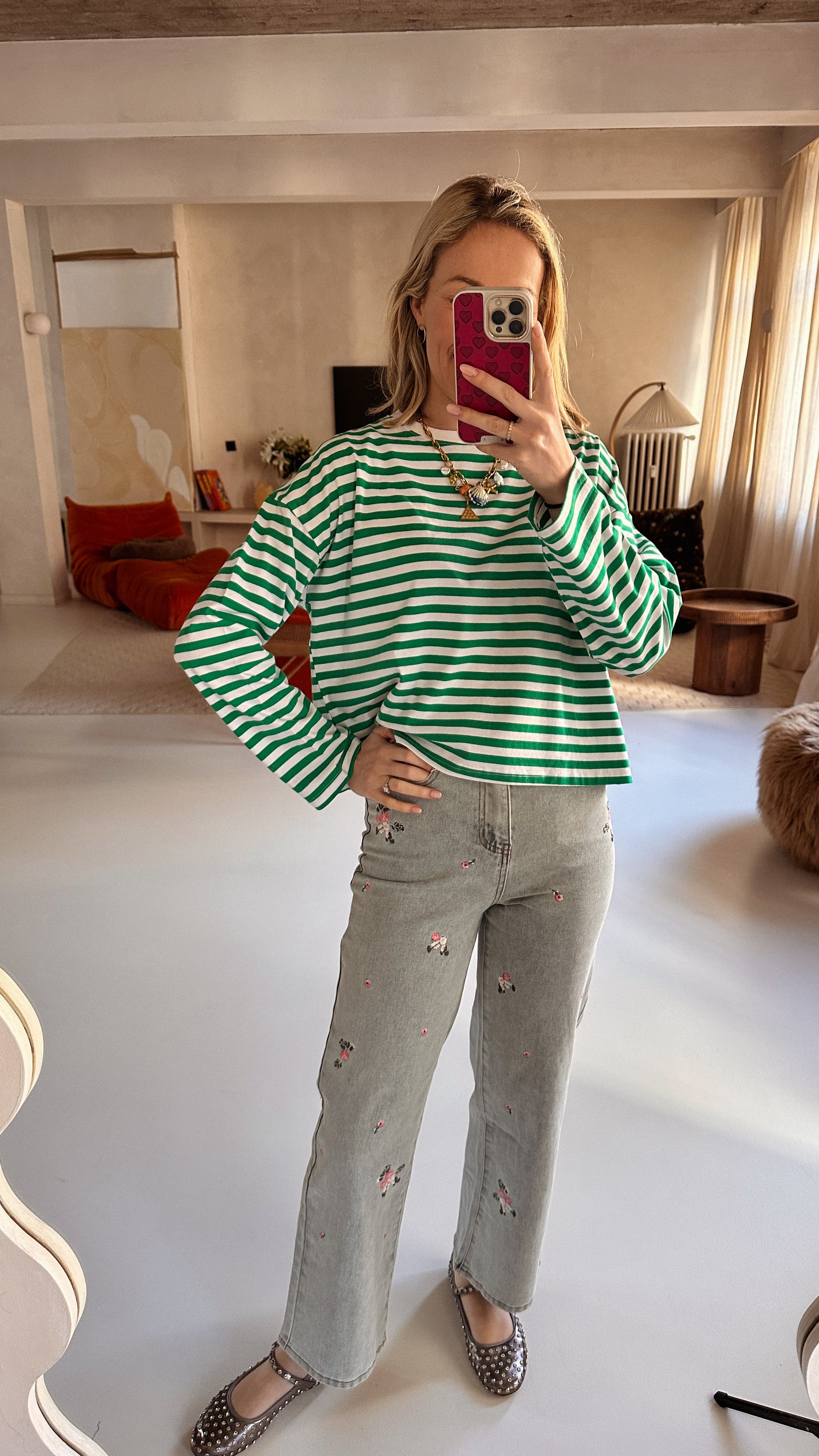 Striped longsleeve groen/ecru