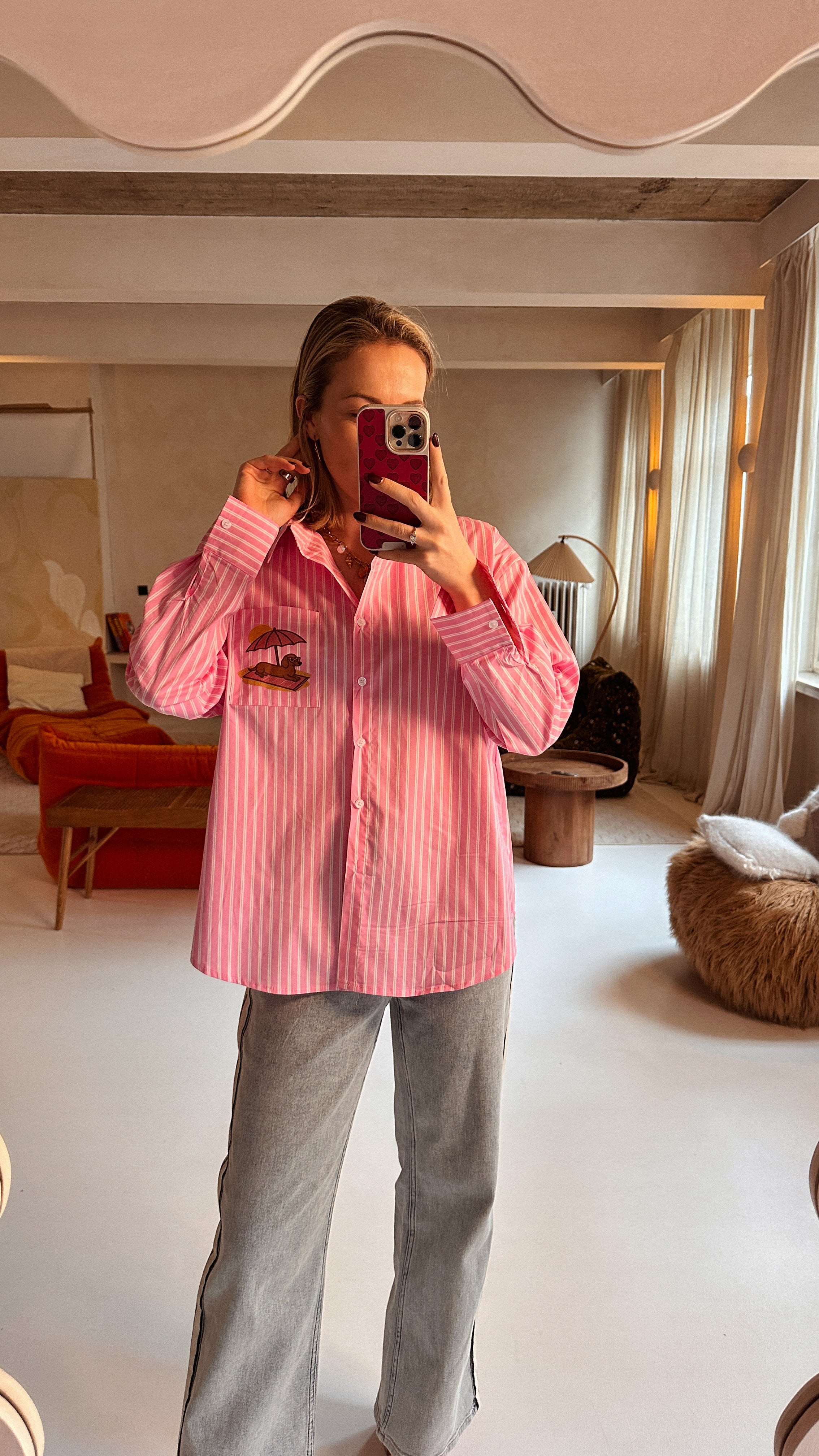 Mare blouse roze gestreept