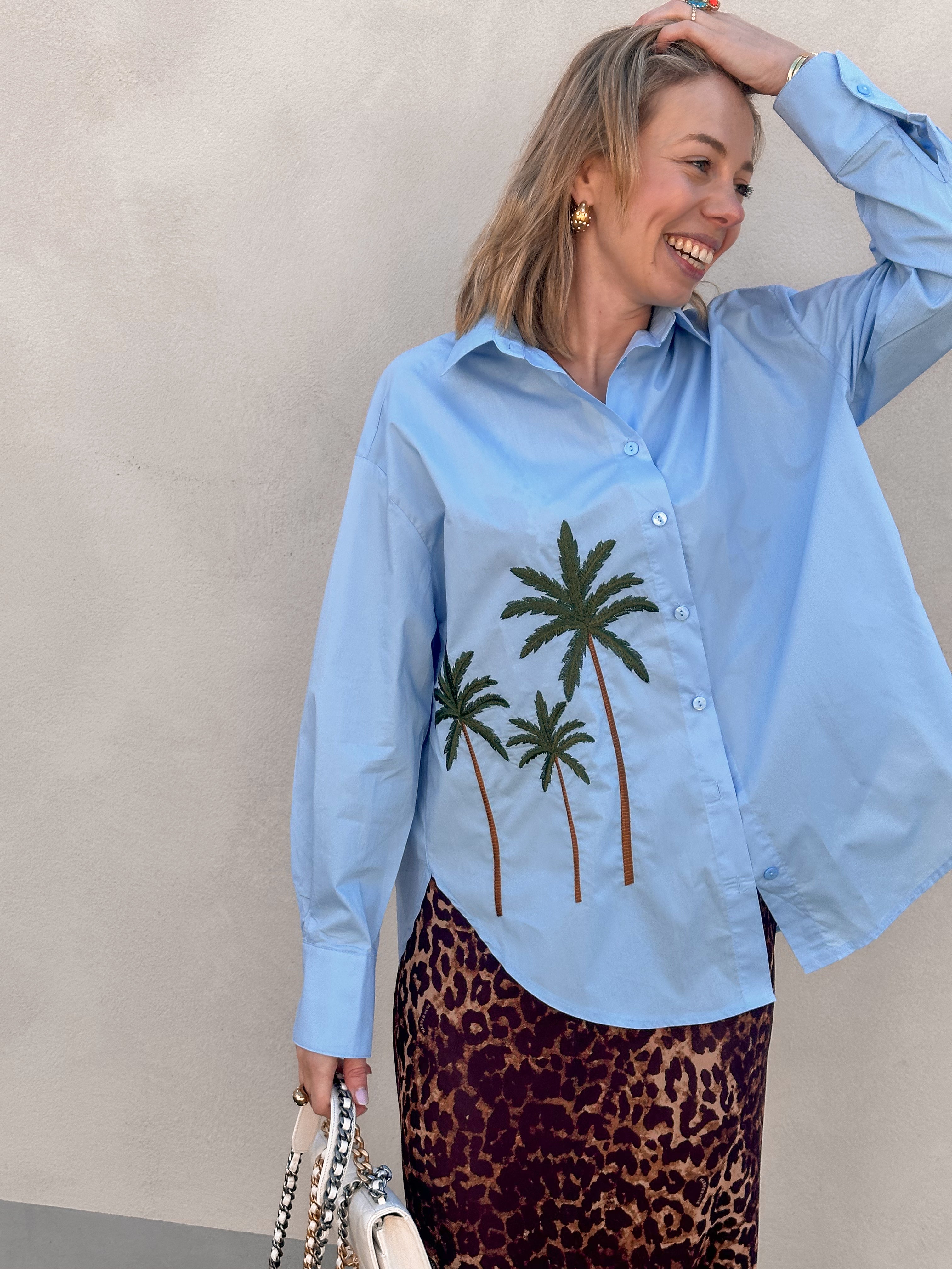 Soso blouse blauw met palmbomen