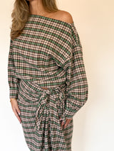 Romy blouse geruit crème/groen